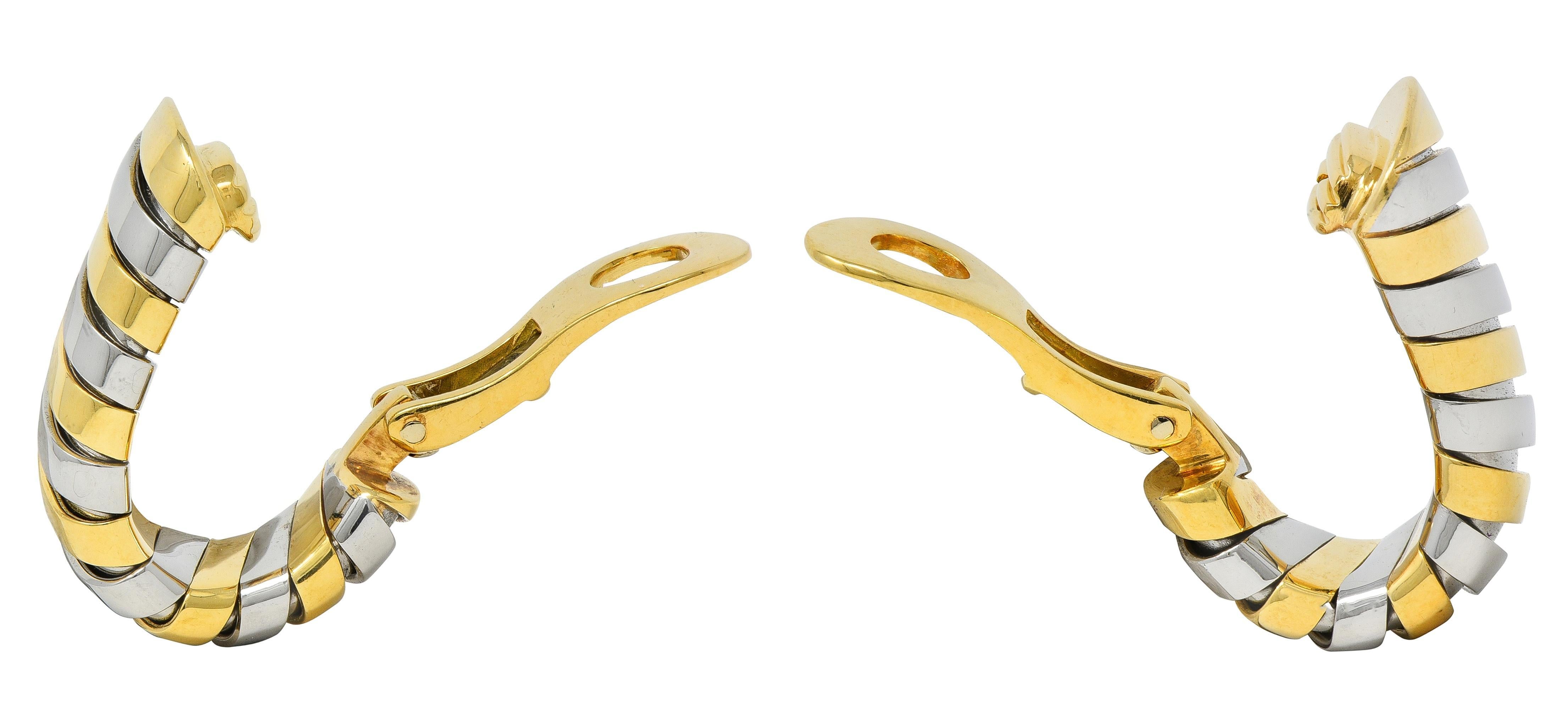 Bulgari 1990 Stainless Steel 18K Gold Vintage Serpenti J-Hoop Ear-Clip Earrings For Sale 2