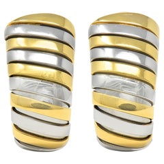 Bulgari 1990 Stainless Steel 18K Gold Vintage Serpenti J-Hoop Ear-Clip Earrings
