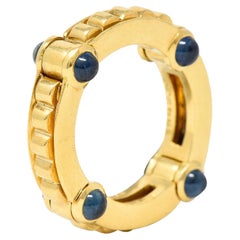 Bulgari 1990s 1.12 CTW Sapphire Cabochon 18 Karat Gold Hinged Vintage Band Ring