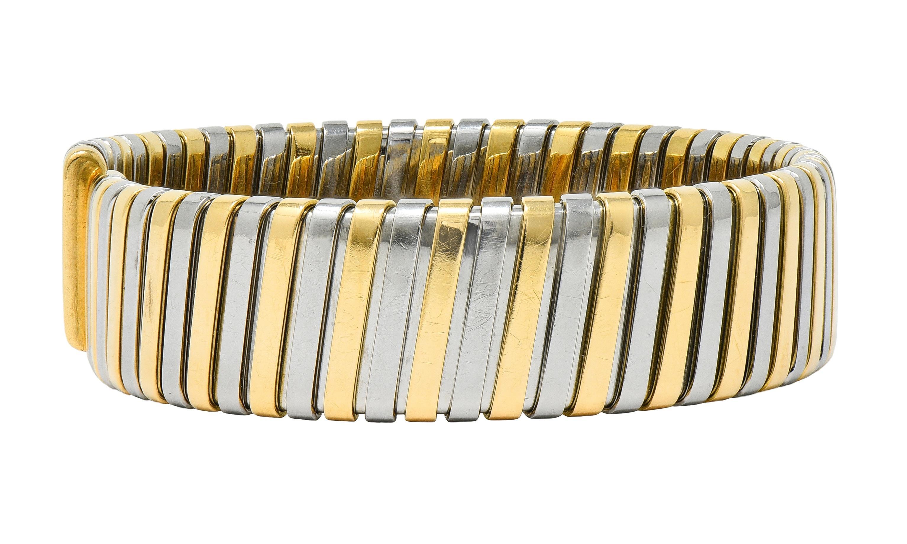 Bracciale Bulgari anni '90 in oro 18 carati e acciaio inossidabile Tubogas Vintage In condizioni ottime in vendita a Philadelphia, PA