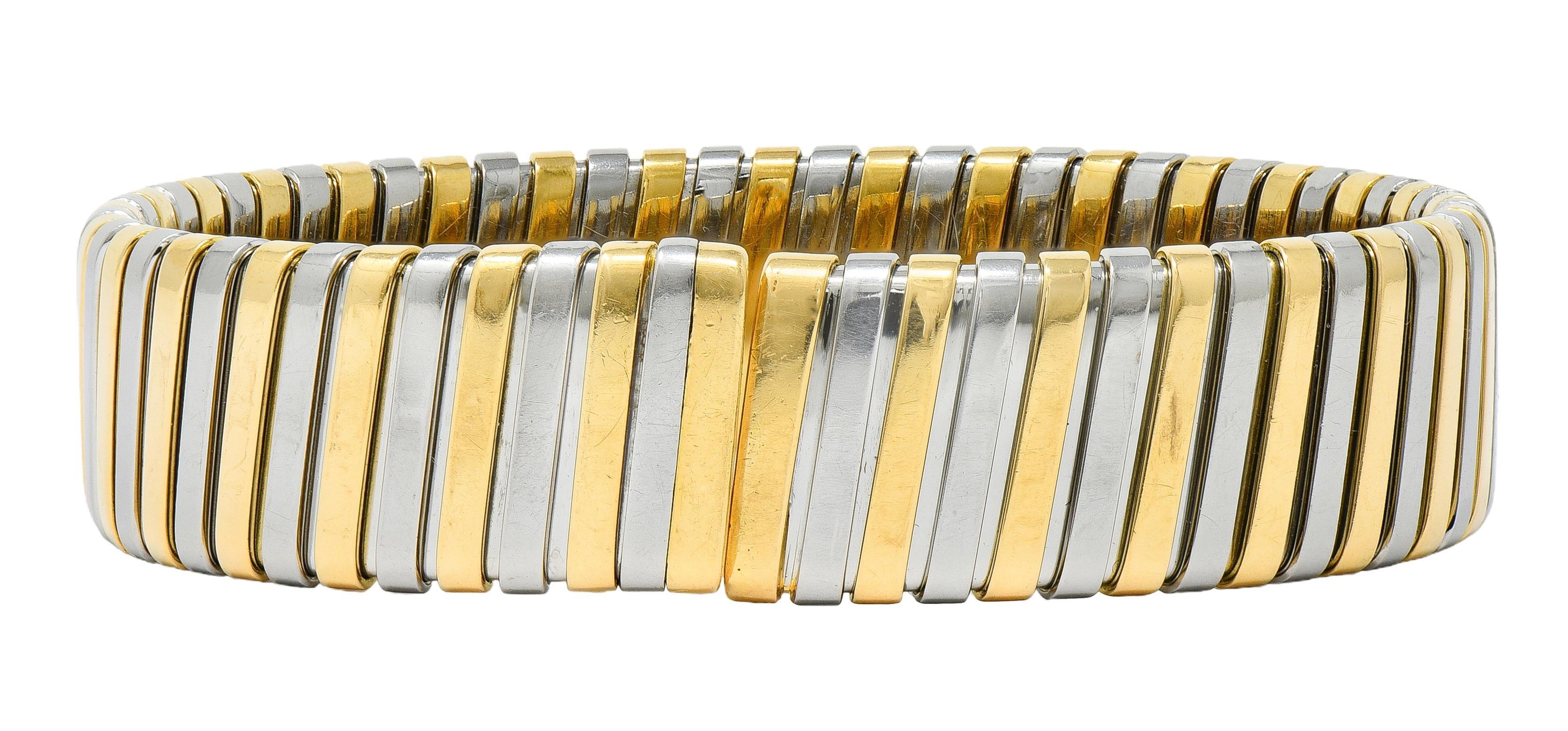 Donna Bracciale Bulgari anni '90 in oro 18 carati e acciaio inossidabile Tubogas Vintage in vendita