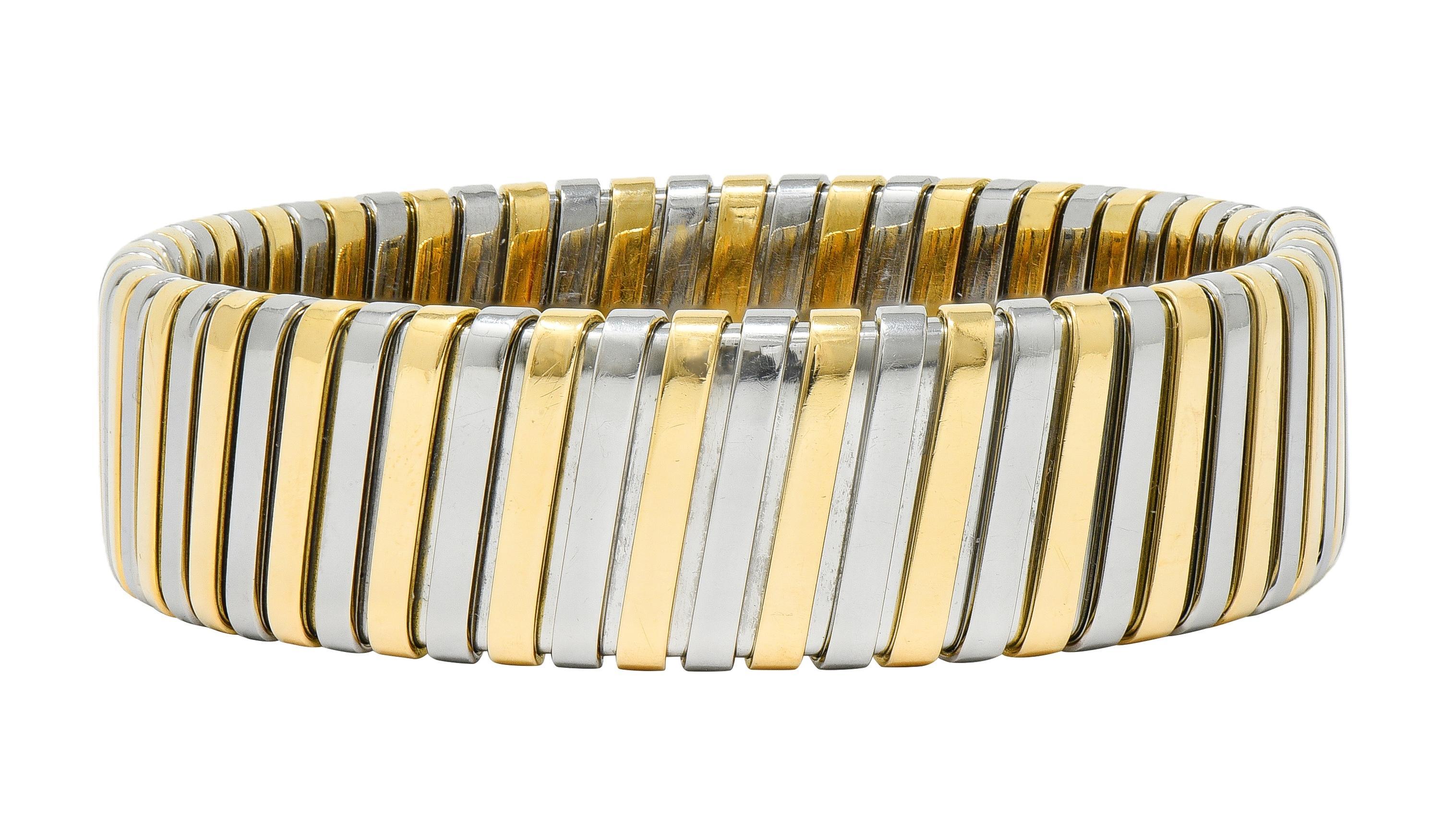 Bracciale Bulgari anni '90 in oro 18 carati e acciaio inossidabile Tubogas Vintage in vendita 1