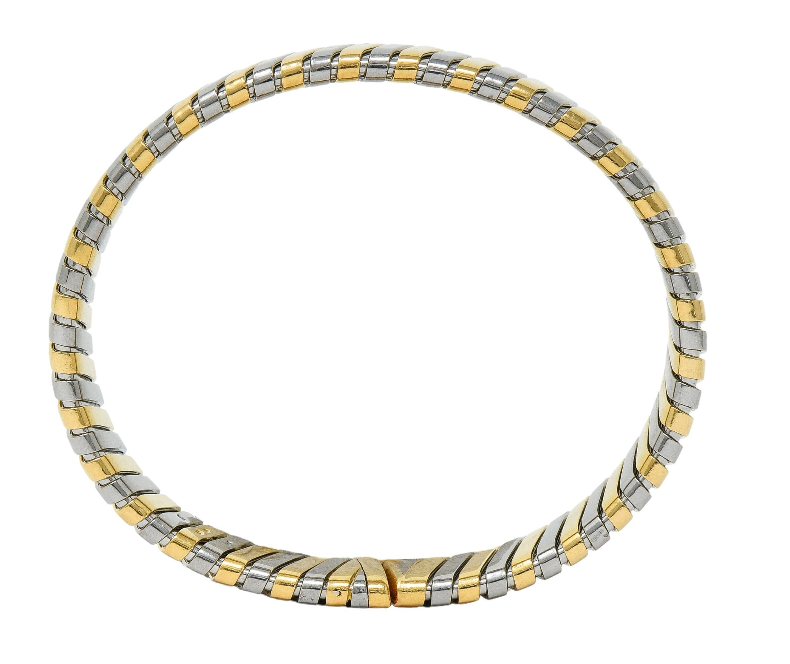 Bracciale Bulgari anni '90 in oro 18 carati e acciaio inossidabile Tubogas Vintage in vendita 3