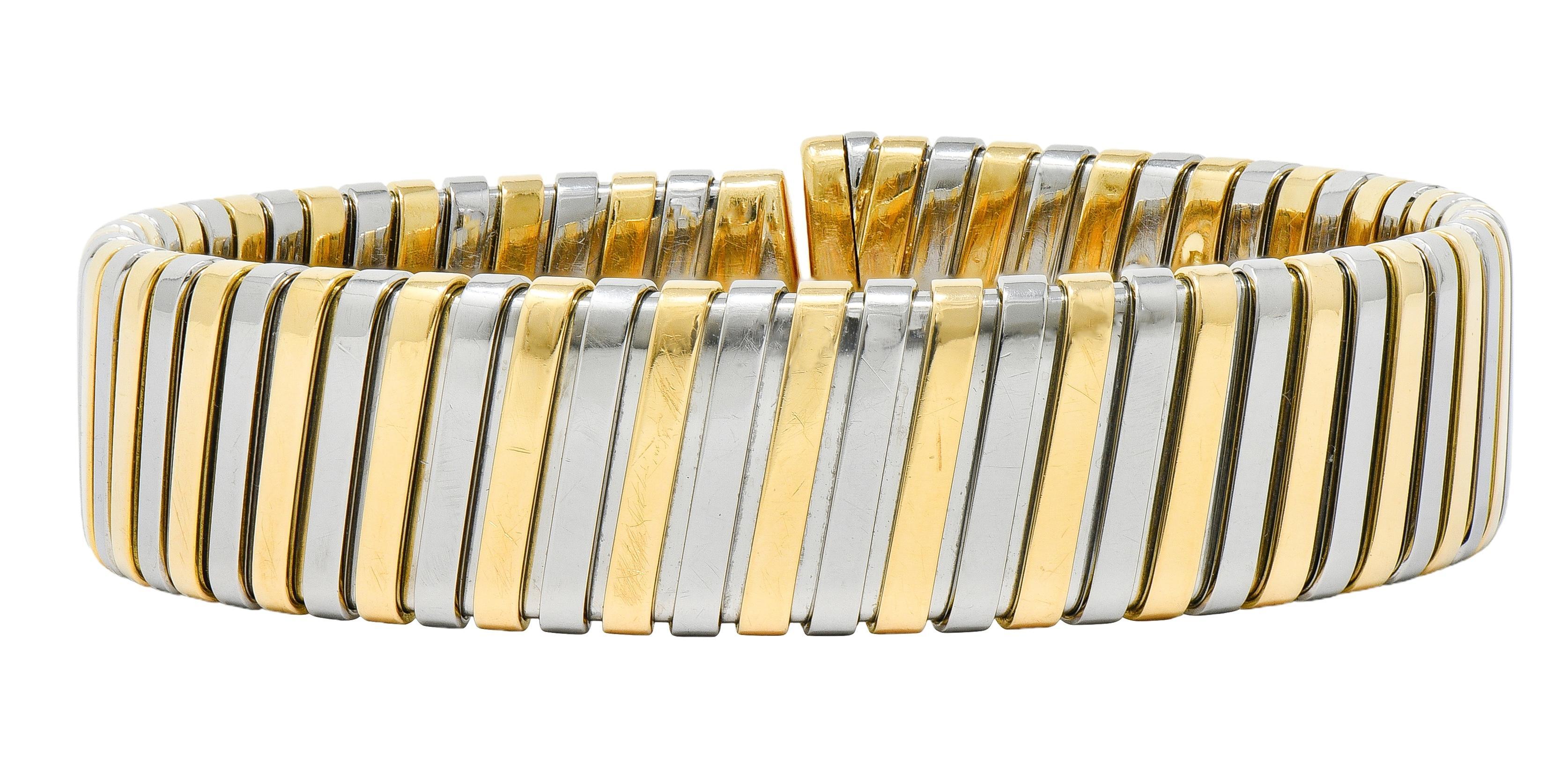 Bracciale Bulgari anni '90 in oro 18 carati e acciaio inossidabile Tubogas Vintage in vendita 4