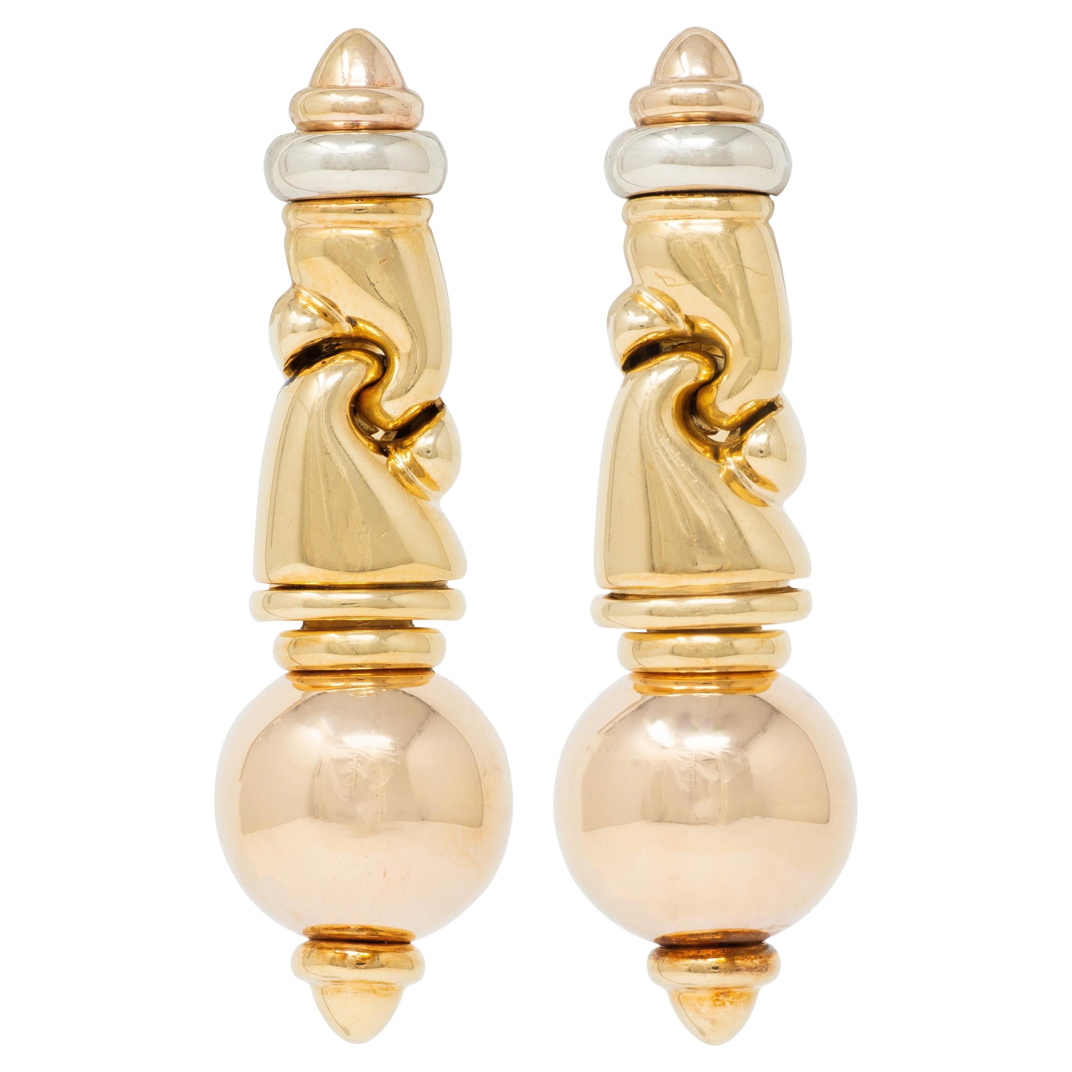 Bulgari 1990
s 18 Karat Tri-Gold Vintage Roma Passo Link Drop Earrings For Sale