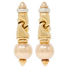 Bulgari 1990's 18 Karat Tri-Gold Vintage Roma Passo Link Drop Earrings