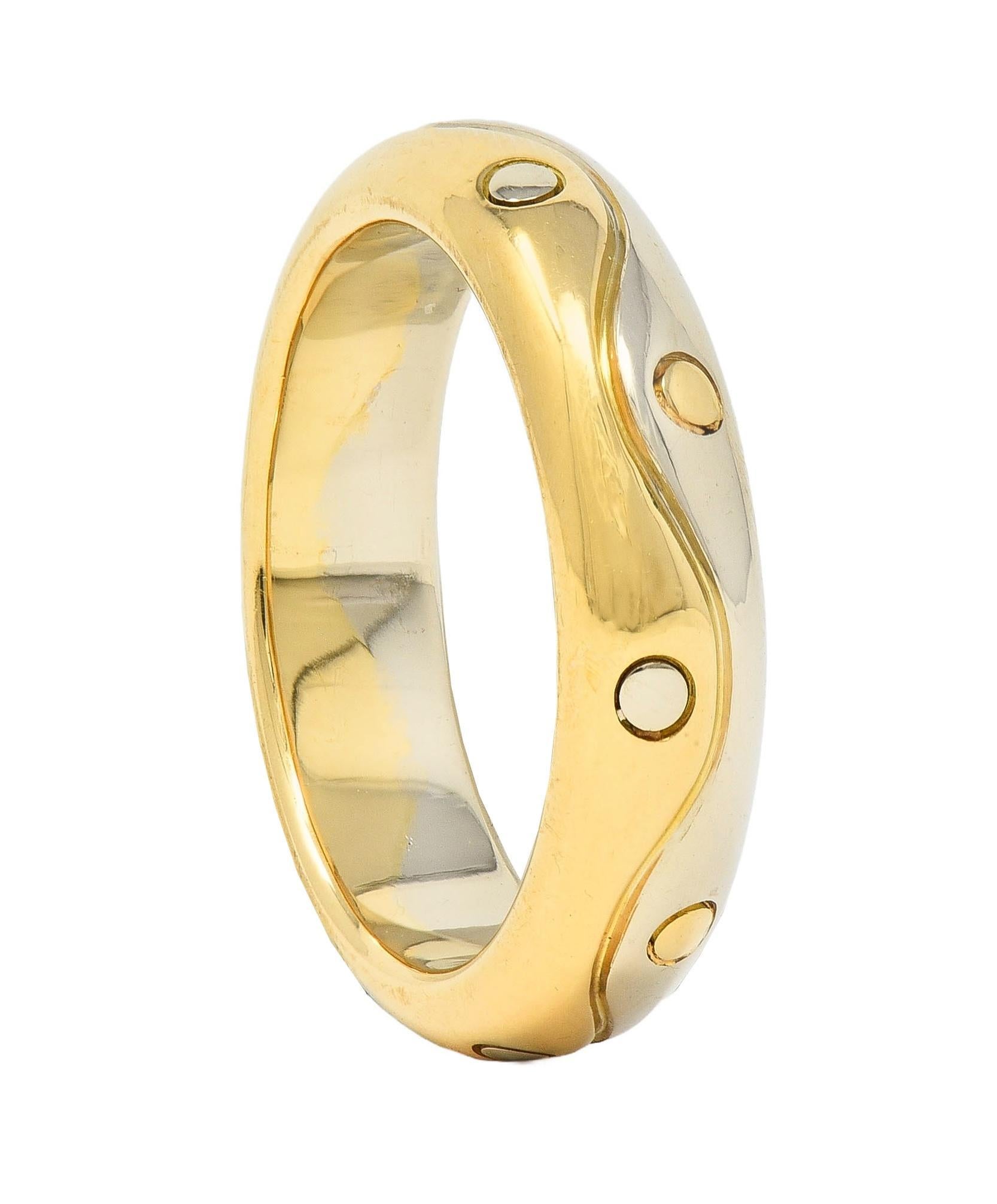 Bulgari 1990's 18 Karat Two-Tone Yellow White Gold Onda Vintage Band Ring 6
