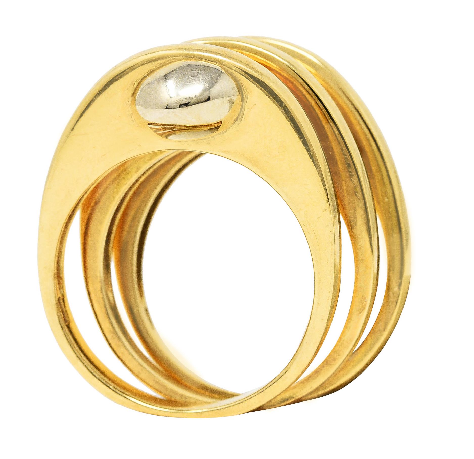 Bulgari 1990's 18 Karat Two-Tone Yellow White Gold Triple Vintage Band Ring 3