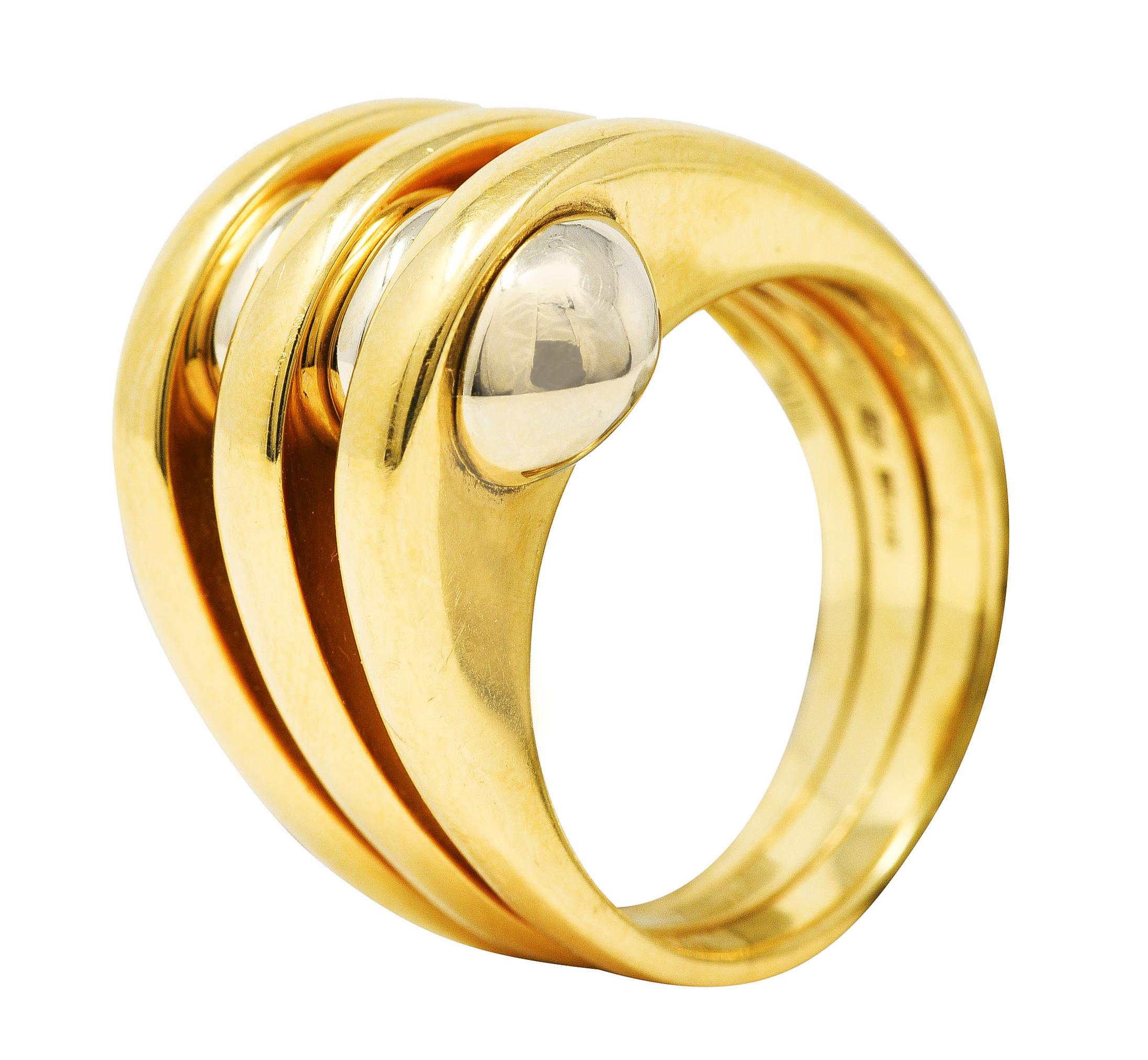 Bulgari 1990's 18 Karat Two-Tone Yellow White Gold Triple Vintage Band Ring 4