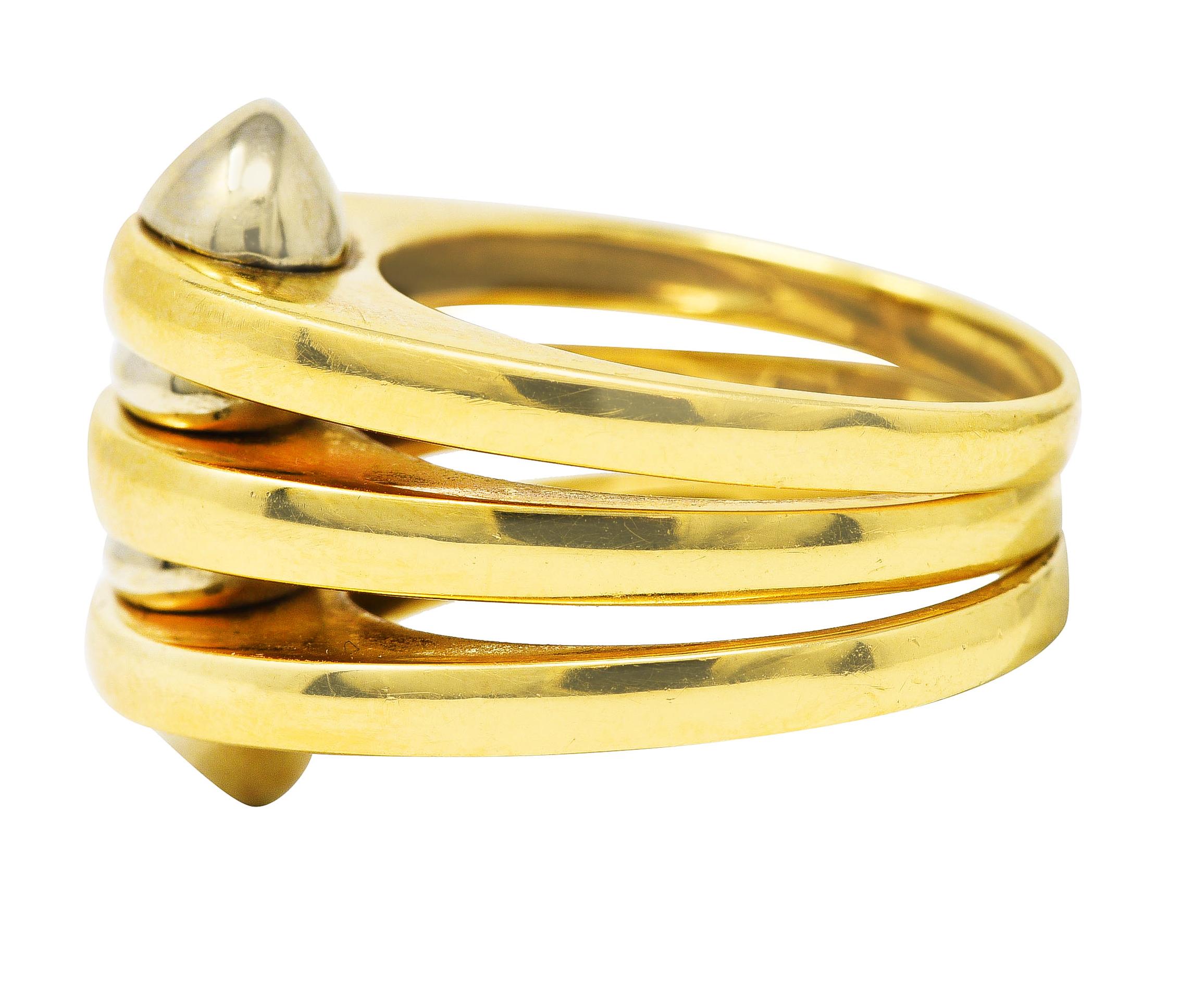 Bulgari 1990's 18 Karat Two-Tone Yellow White Gold Triple Vintage Band Ring In Excellent Condition In Philadelphia, PA