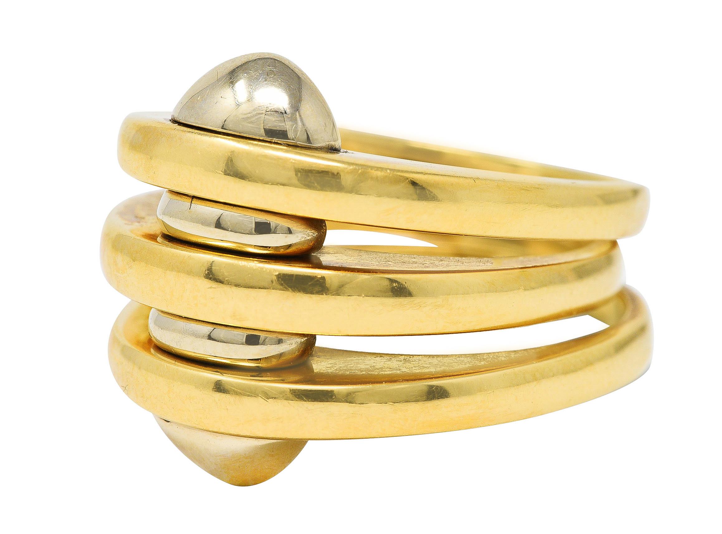 Women's or Men's Bulgari 1990's 18 Karat Two-Tone Yellow White Gold Triple Vintage Band Ring