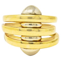 Bulgari 1990's 18 Karat Two-Tone Yellow White Gold Triple Vintage Band Ring