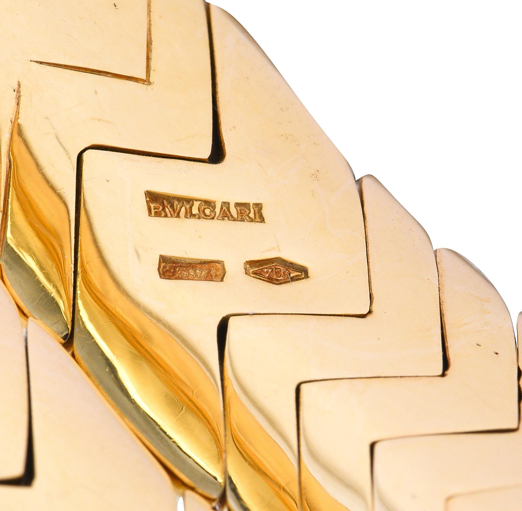 Women's or Men's Bulgari 1990s 18 Karat Yellow Gold Chevron Spiga Wrap Vintage Bangle Bracelet