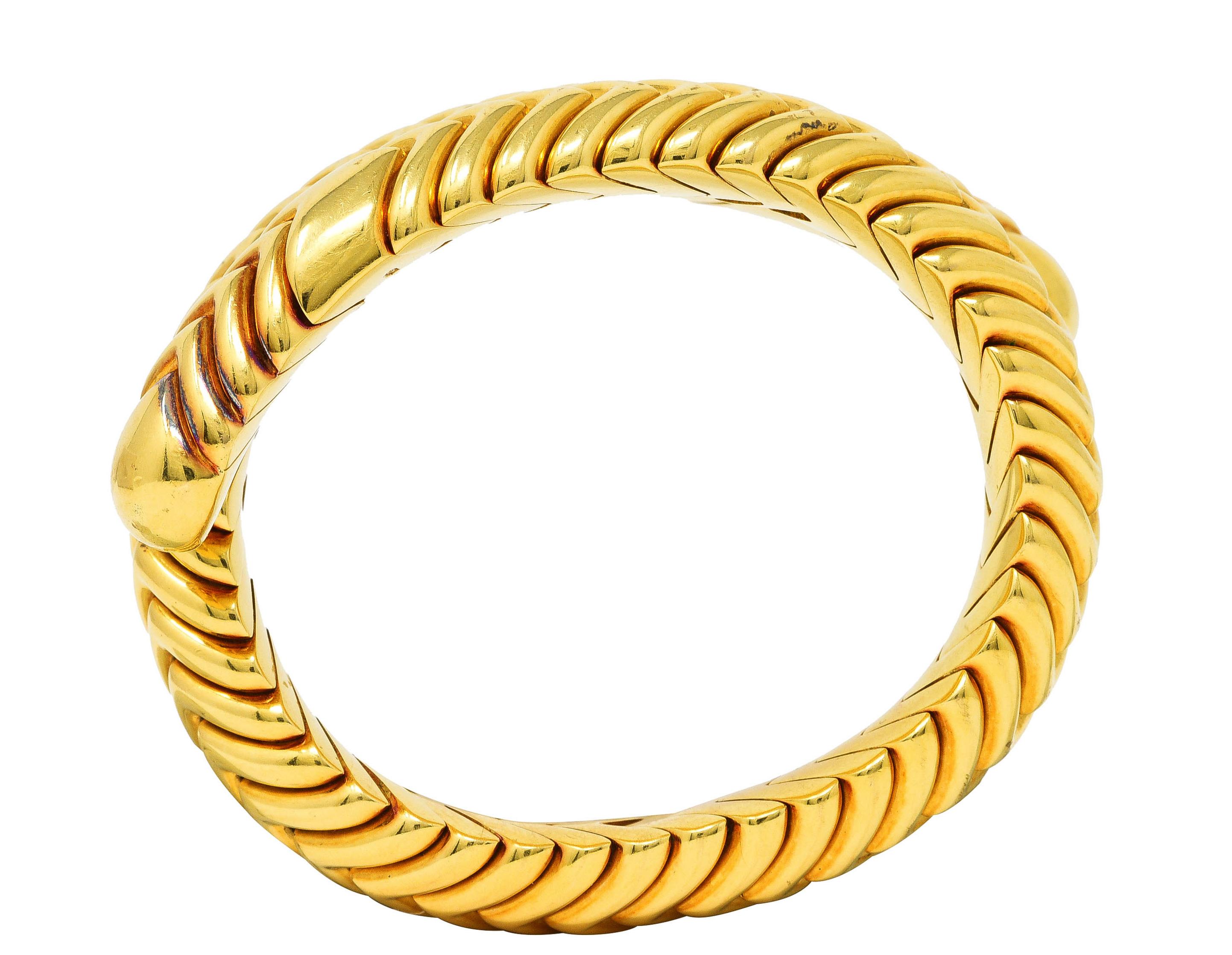 Bulgari 1990's 18 Karat Yellow Gold Chevron Spiga Wrap Vintage Bangle ...