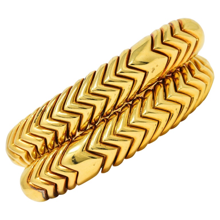 Bulgari 1990's 18 Karat Yellow Gold Chevron Spiga Wrap Vintage Bangle ...