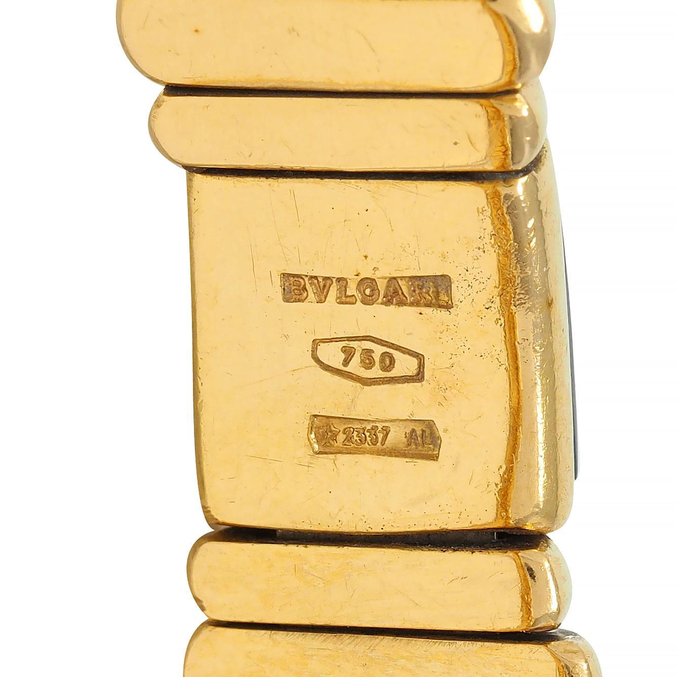 Bulgari 1990's 18 Karat Yellow Gold Hematite Vintage Tubogas Cuff Bracelet For Sale 1