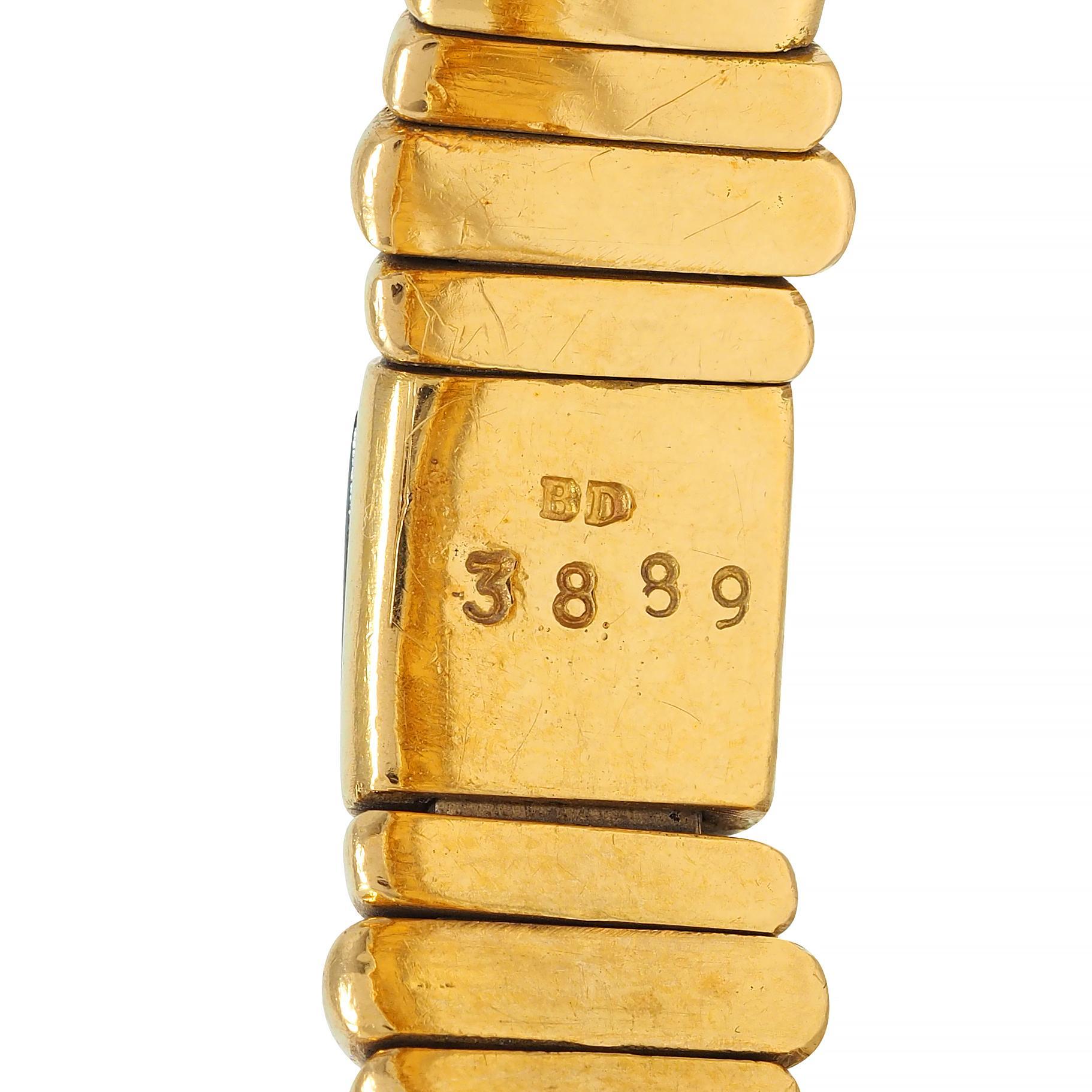 Bulgari 1990's 18 Karat Yellow Gold Hematite Vintage Tubogas Cuff Bracelet For Sale 3