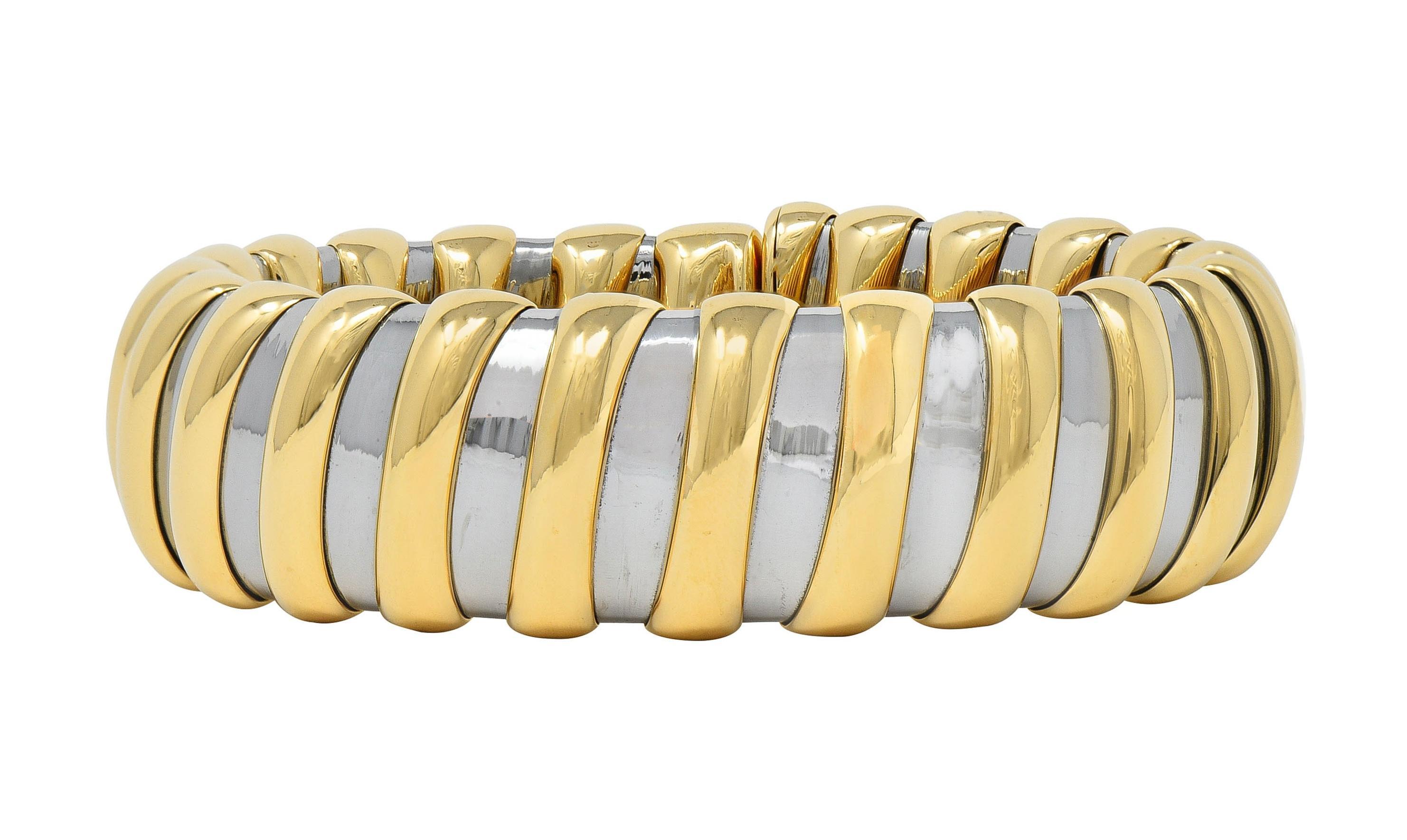  Bulgari, manchette Tubogas vintage en or jaune 18 carats et acier inoxydable, années 1990 Unisexe 