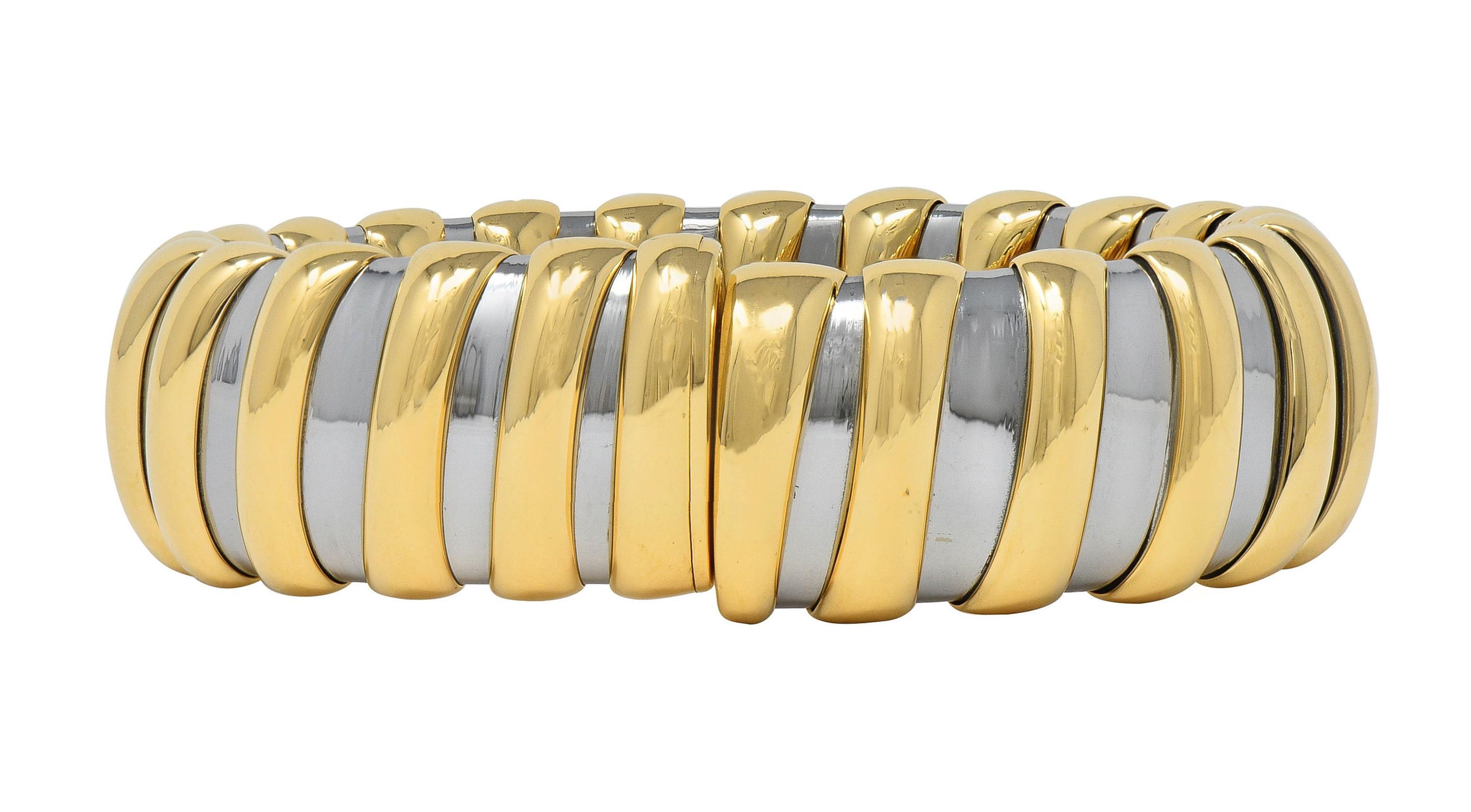 Bulgari, manchette Tubogas vintage en or jaune 18 carats et acier inoxydable, années 1990 3