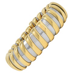 Bulgari, manchette Tubogas vintage en or jaune 18 carats et acier inoxydable, années 1990