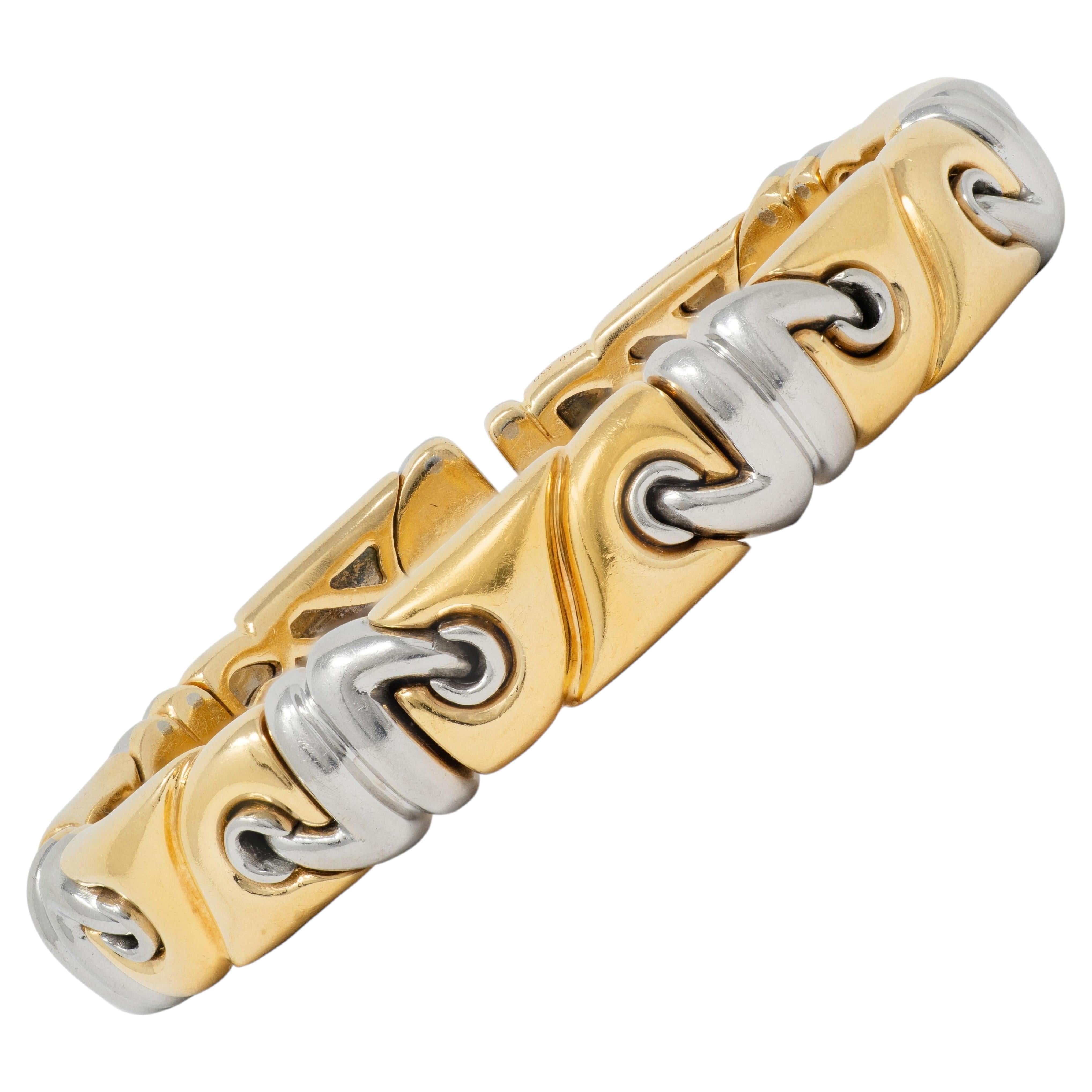 Bracciale Bulgari anni '90 in oro giallo 18 carati, acciaio inossidabile, vintage Saetta in vendita