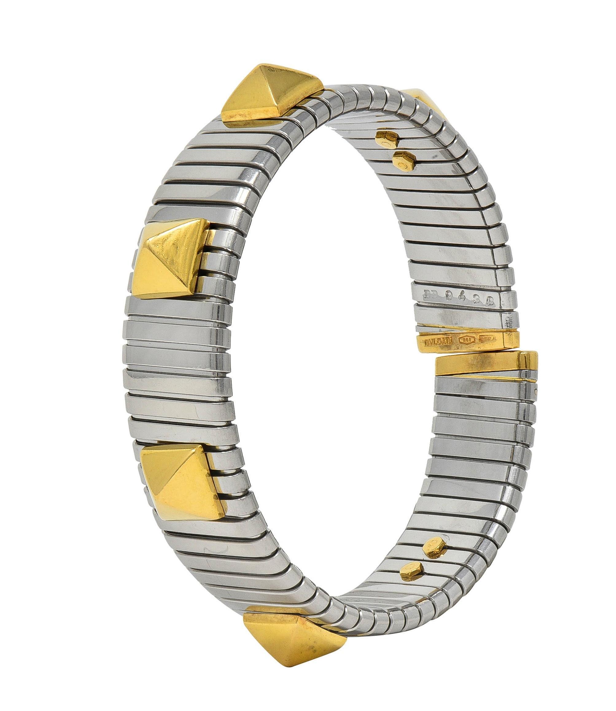 Bulgari 1990's 18 Karat Yellow Gold Steel Stud Tubogas Vintage Cuff Bracelet 6