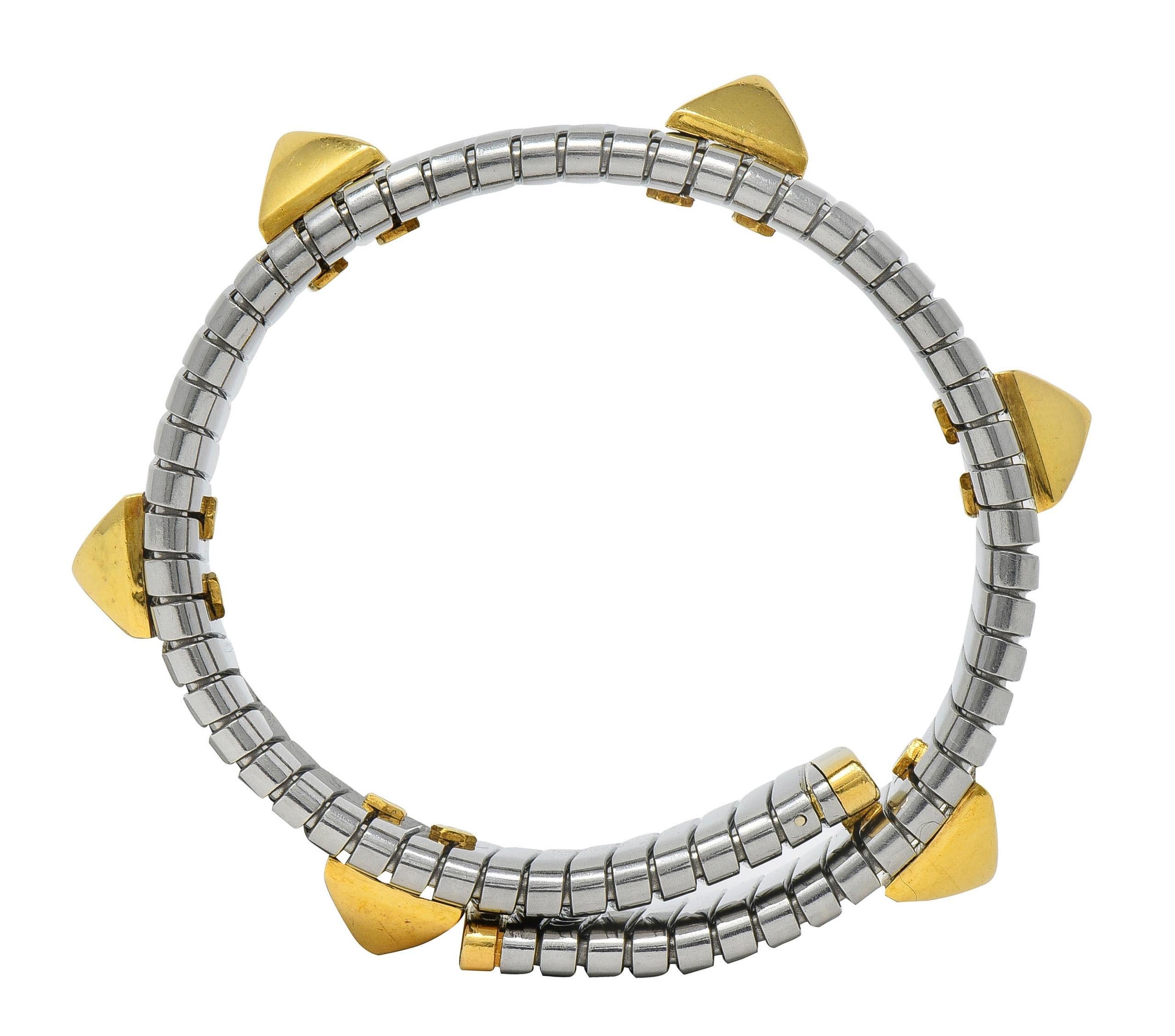 Bulgari 1990's 18 Karat Yellow Gold Steel Stud Tubogas Vintage Cuff Bracelet 4