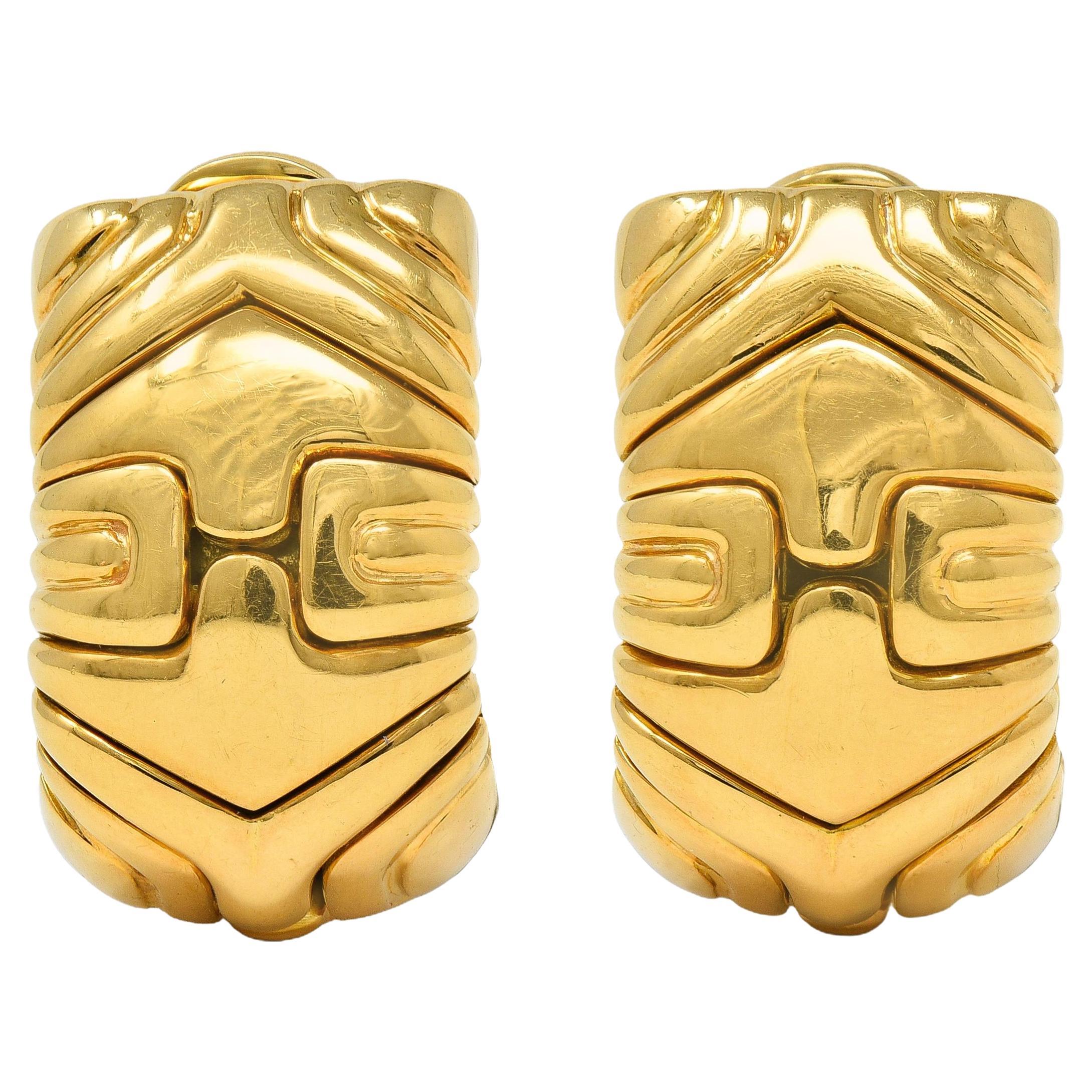 Bulgari 1990's 18 Karat Yellow Gold Vintage Alveare J-Hoop Ear-Clip Earrings