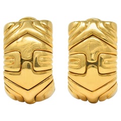 Bulgari 1990's 18 Karat Yellow Gold Vintage Alveare J-Hoop Ear-Clip Earrings