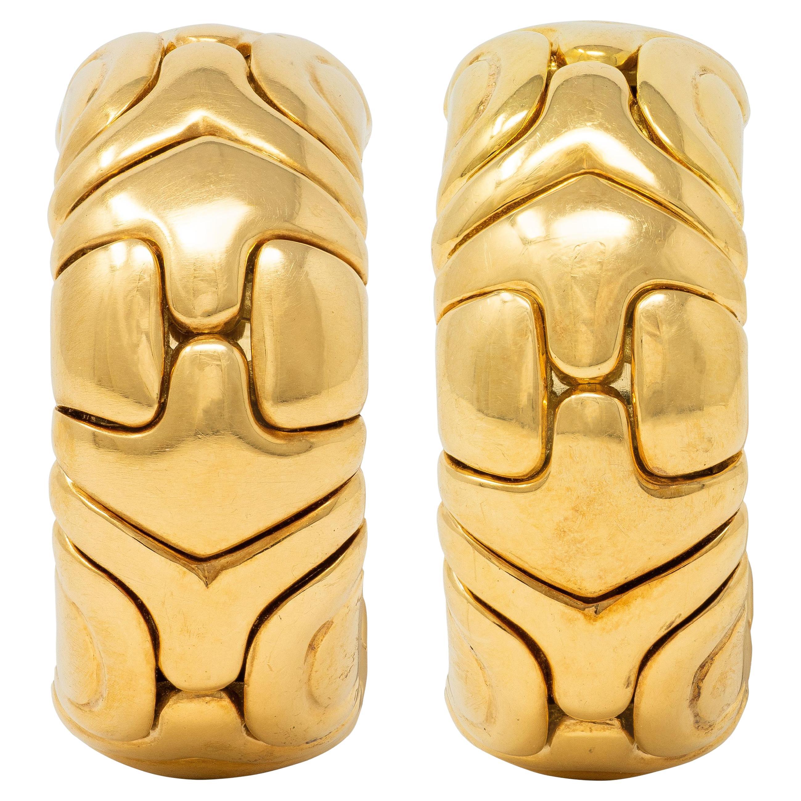 Bulgari 1990
s 18 Karat Yellow Gold Vintage Alveare J-Hoop Ear-Clip Earrings