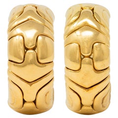 Bulgari 1990
s 18 Karat Yellow Gold Vintage Alveare J-Hoop Ear-Clip Earrings