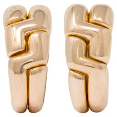 Bulgari 1990's 18 Karat Yellow Gold Vintage Geometric J-Hoop Earrings