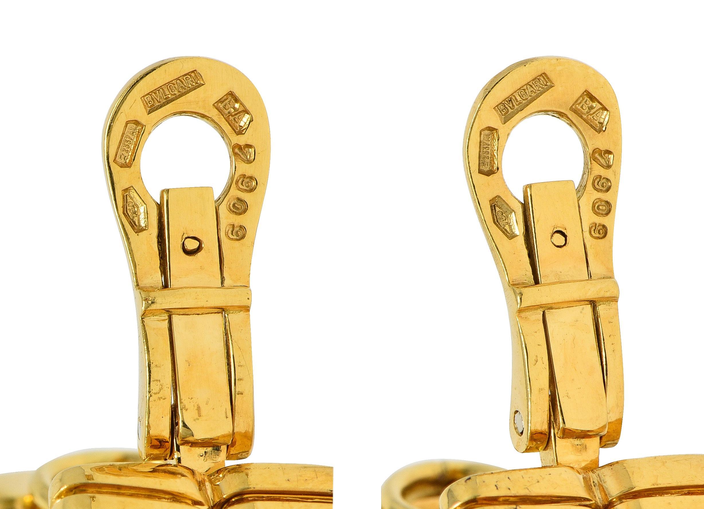 Bulgari 1990's 18 Karat Yellow Gold Vintage Tubogas J-Hoop Ear-Clip Earrings For Sale 2