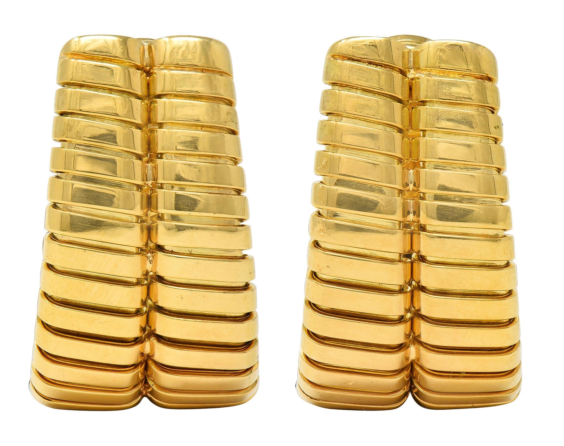 Bulgari 1990's 18 Karat Yellow Gold Vintage Tubogas J-Hoop Ear-Clip Earrings