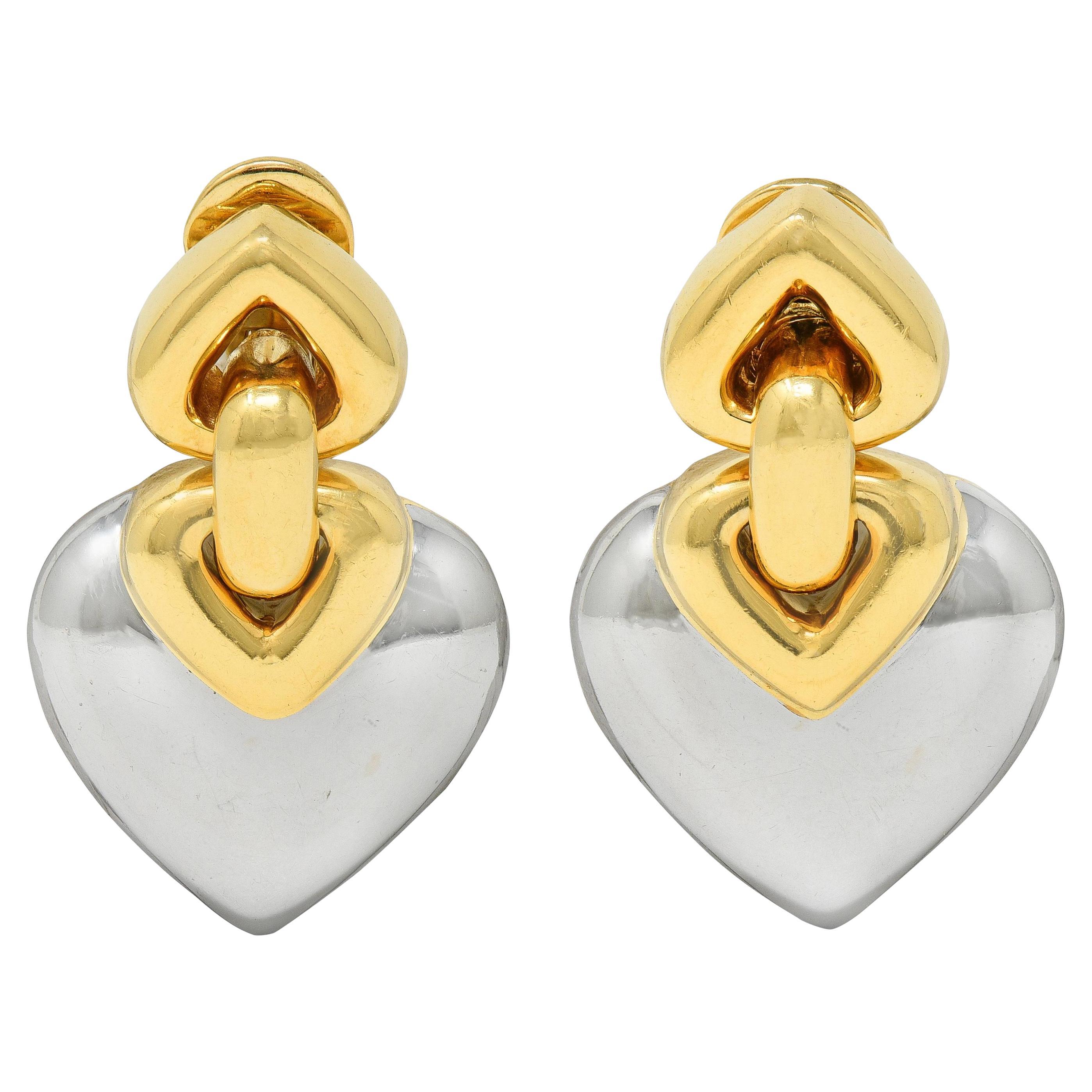 Orecchini a cuore Doppio Cuore Vintage Bulgari anni 
90 in oro 18 carati e acciaio inossidabile