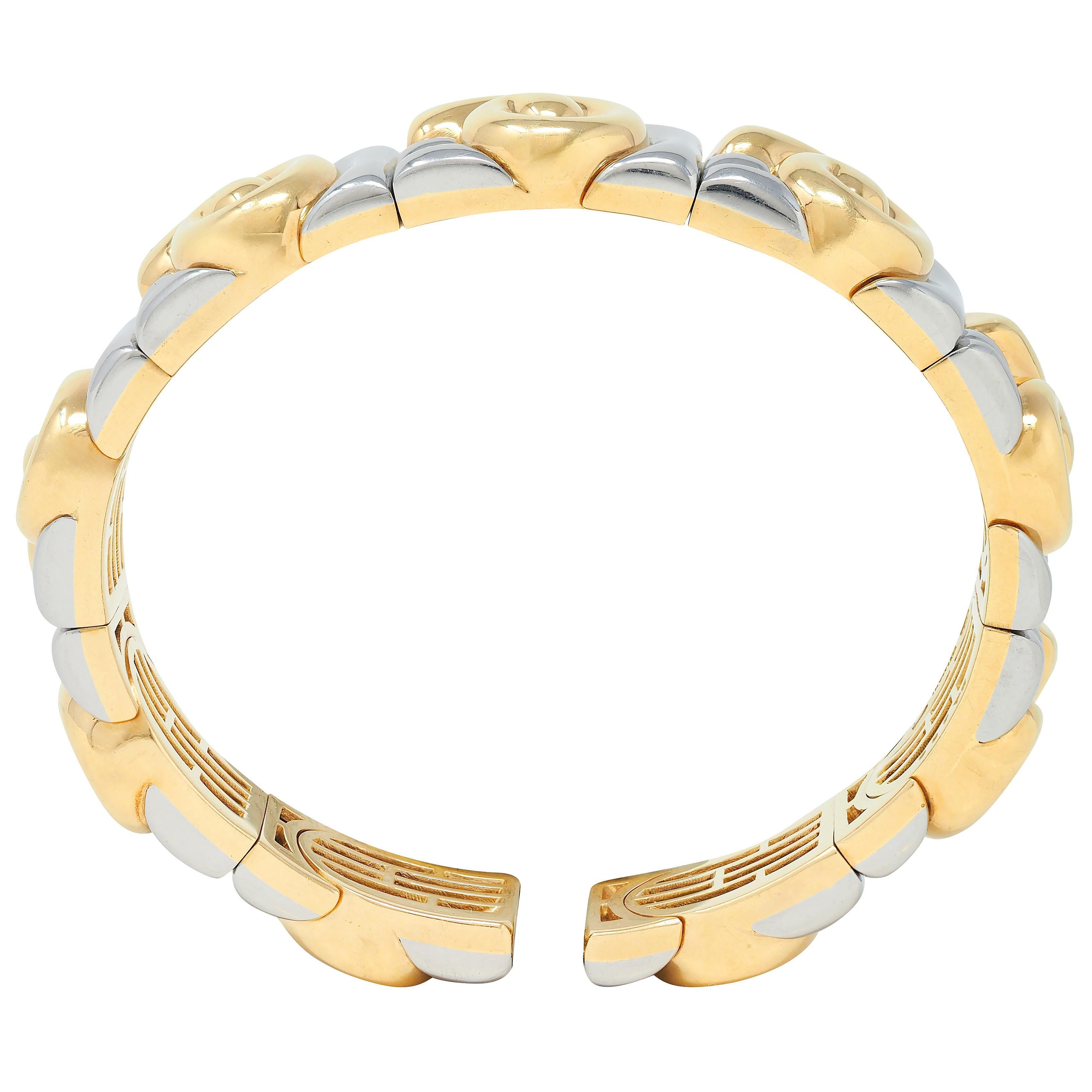 Bracelet manchette Bulgari 1990, or 18K, acier inoxydable, vintage Saetta Swirl en vente 1