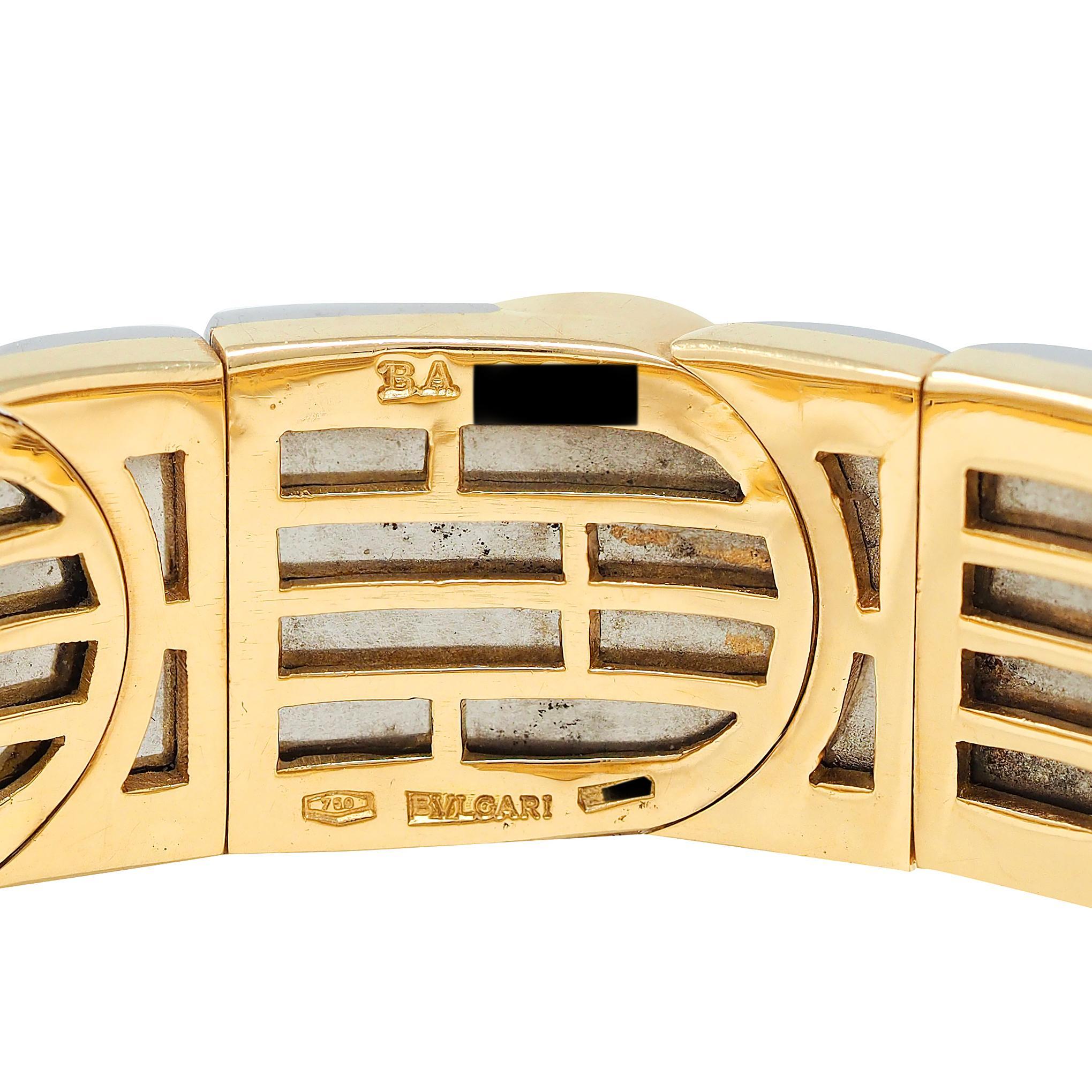 Bracelet manchette Bulgari 1990, or 18K, acier inoxydable, vintage Saetta Swirl en vente 2
