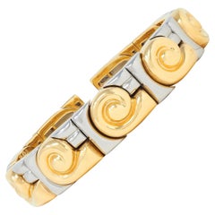 Bulgari 1990's 18K Gold Edelstahl Vintage Saetta Swirl Manschette Armband