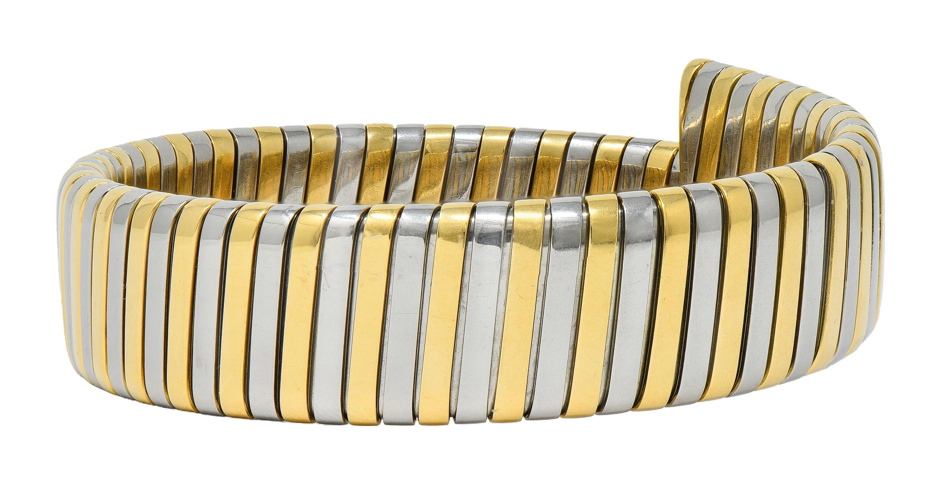 Bracciale Bulgari anni '90 in oro giallo 18 carati in acciaio inossidabile Tubogas Vintage In condizioni ottime in vendita a Philadelphia, PA