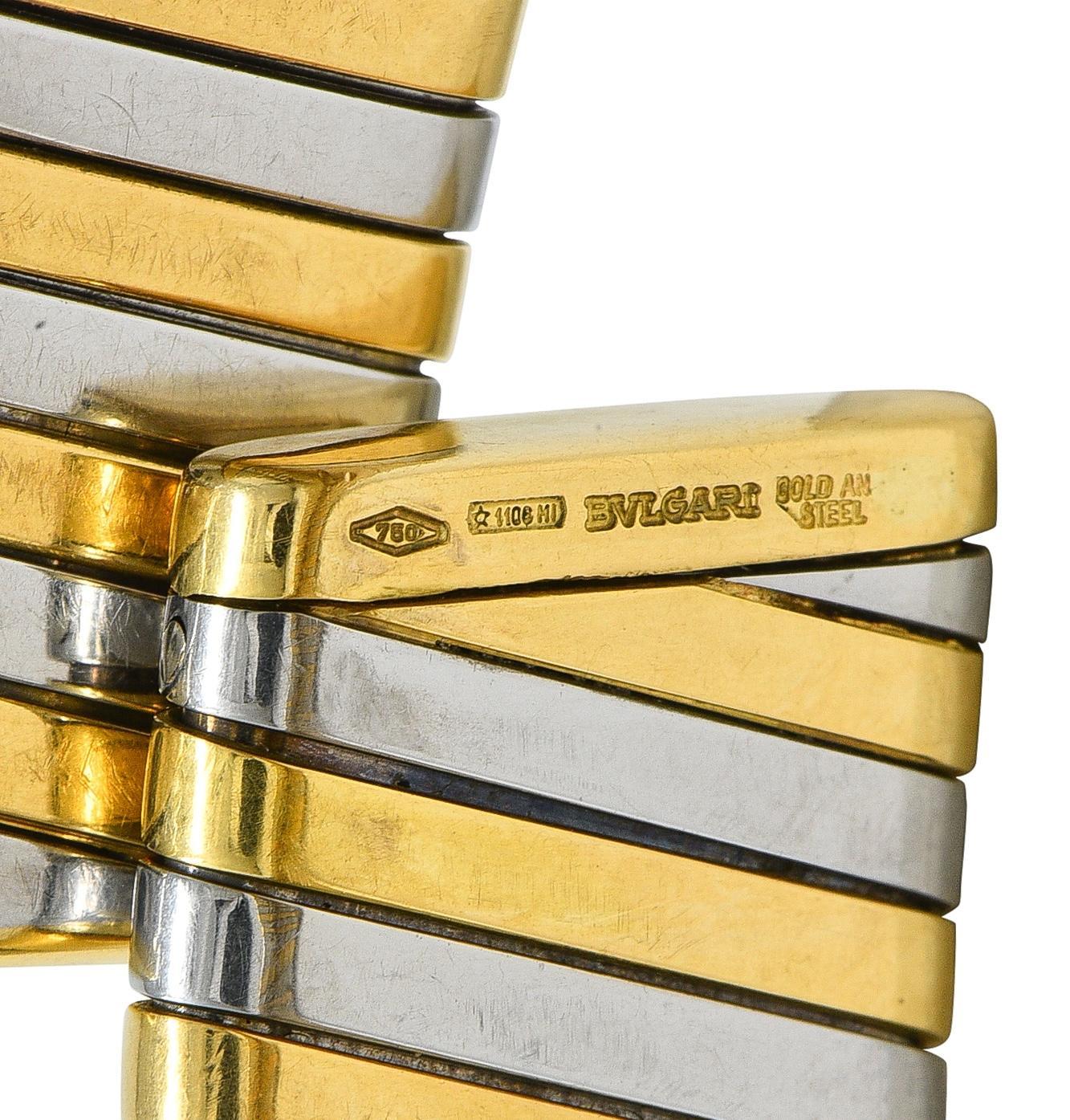 Bracciale Bulgari anni '90 in oro giallo 18 carati in acciaio inossidabile Tubogas Vintage in vendita 1