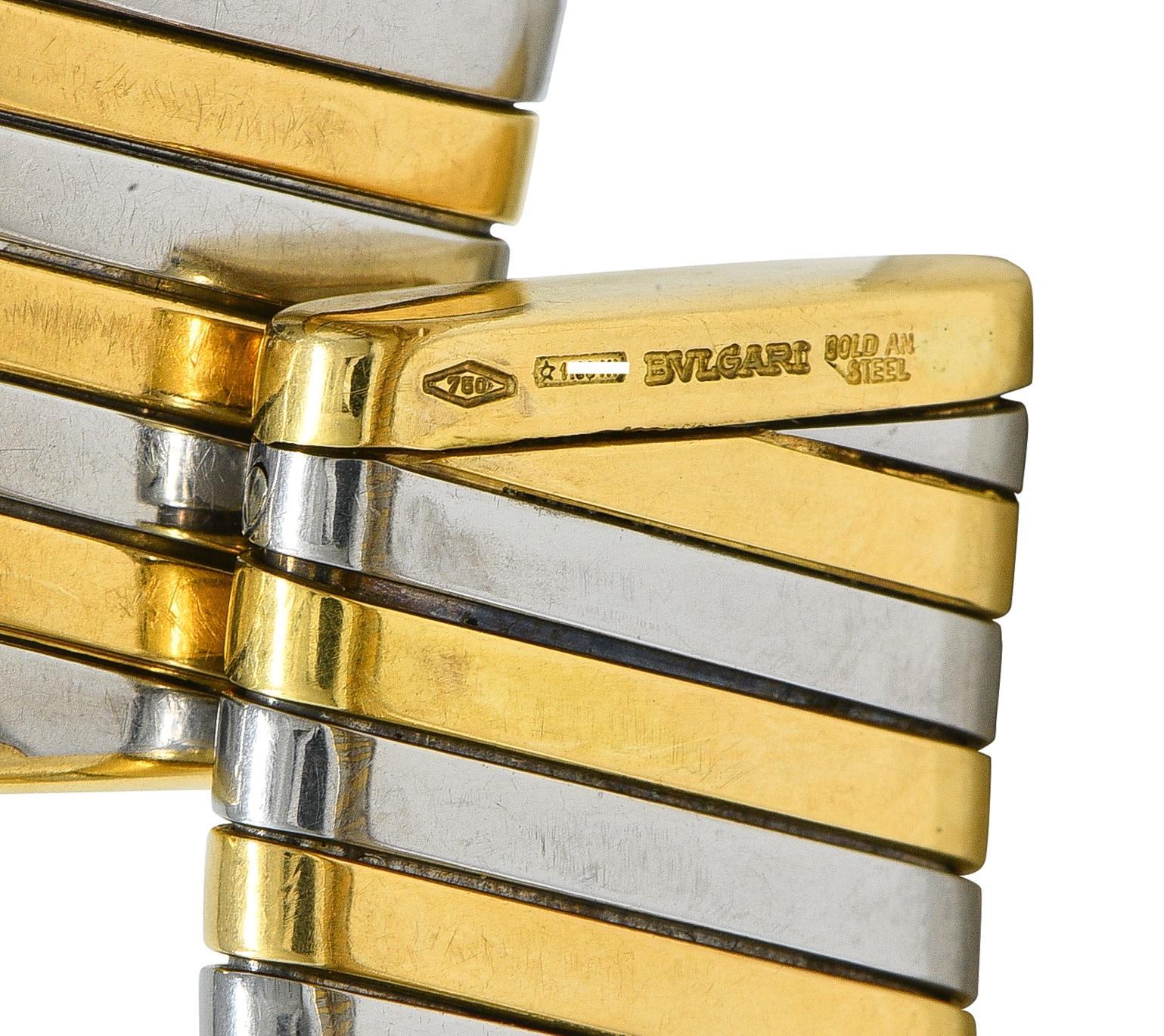 Bracciale Bulgari anni '90 in oro giallo 18 carati in acciaio inossidabile Tubogas Vintage in vendita 2