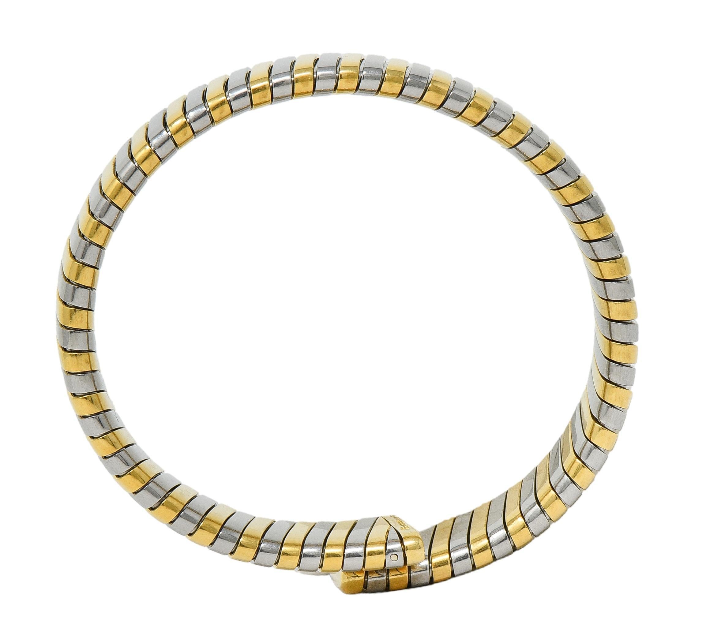 Bracciale Bulgari anni '90 in oro giallo 18 carati in acciaio inossidabile Tubogas Vintage in vendita 3