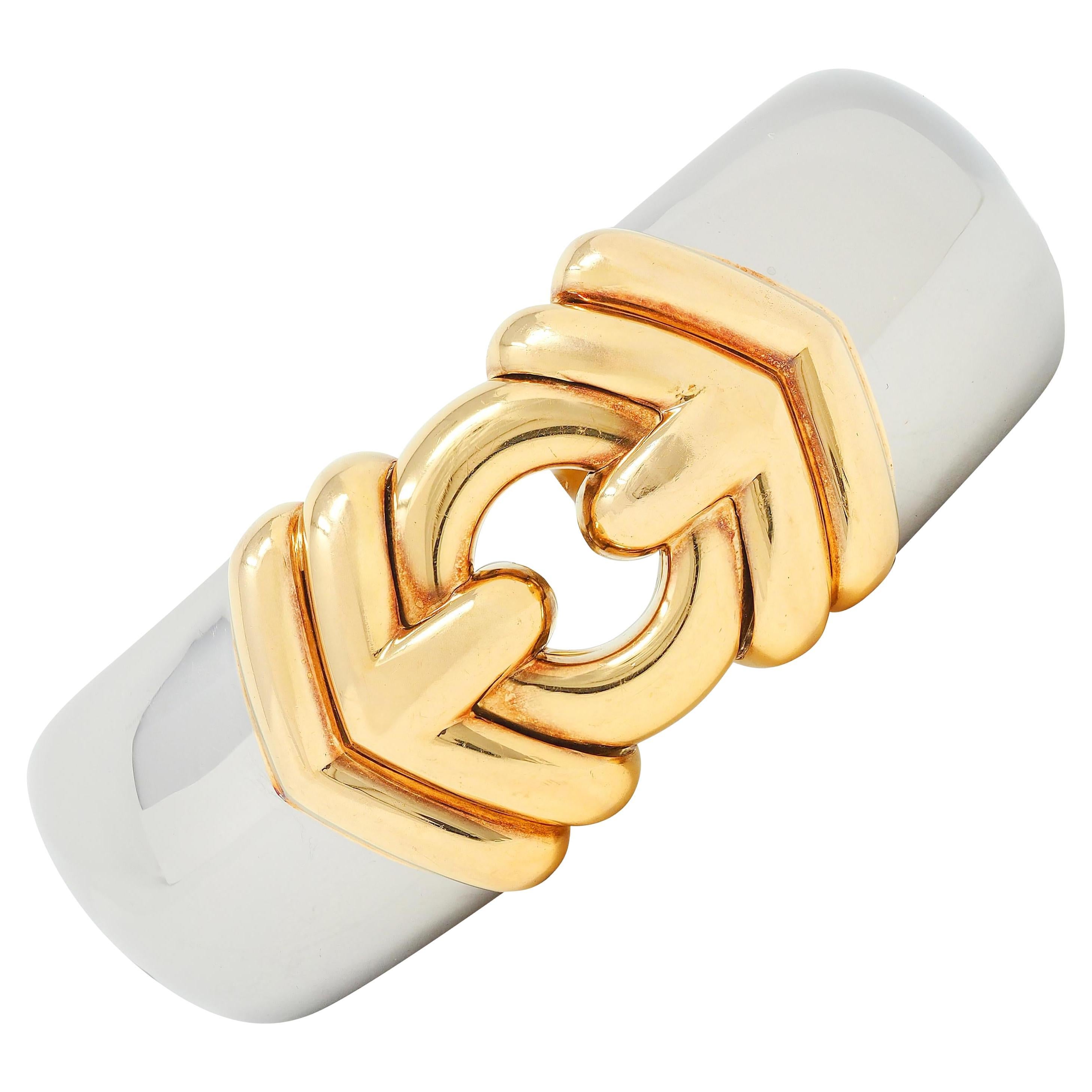 Bulgari Años 90 Oro amarillo de 18 quilates Acero inoxidable Pulsera Alveare Vintage