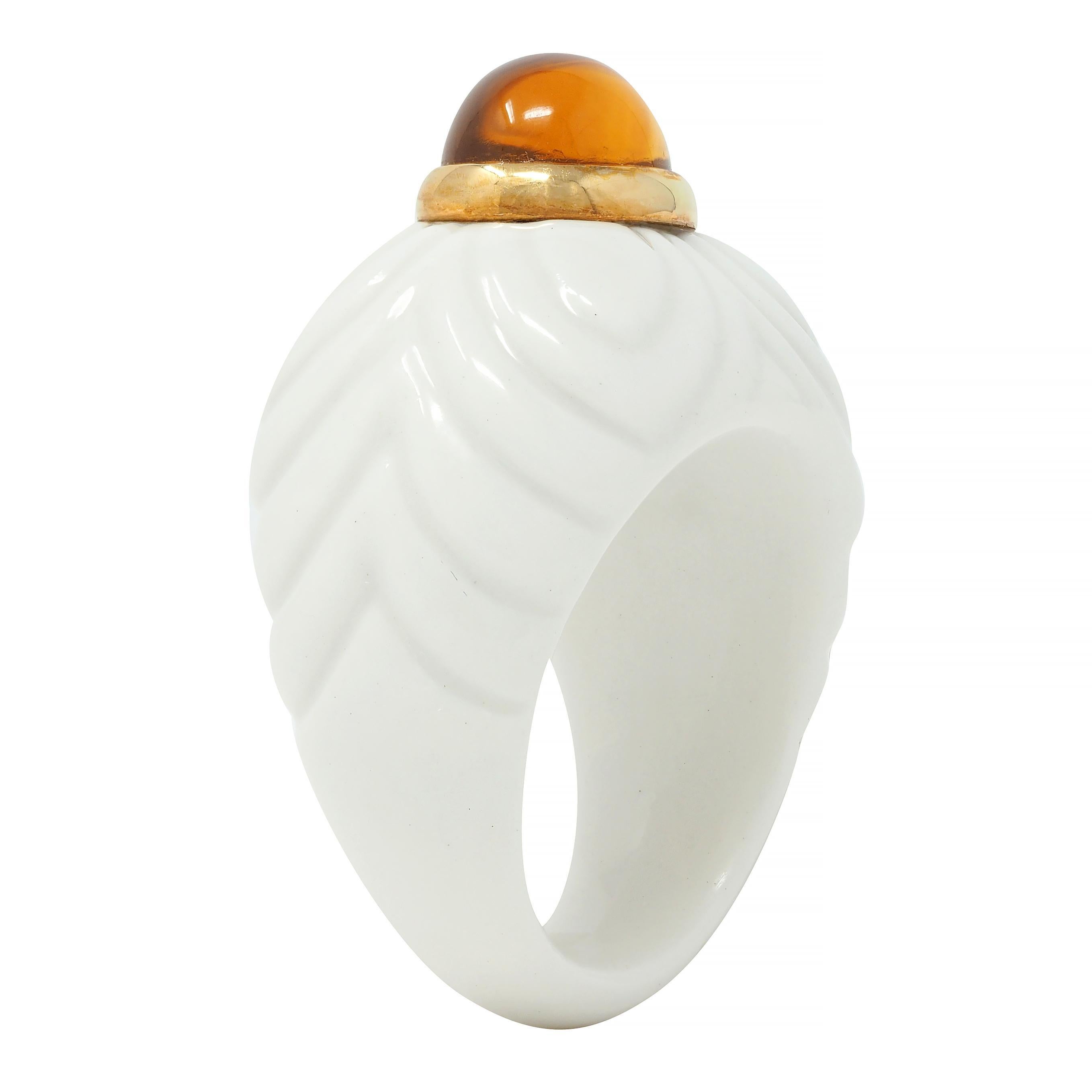 Bulgari 1990's Citrine Porcelain Ceramic 18 Karat Gold Chandra Vintage Ring For Sale 5