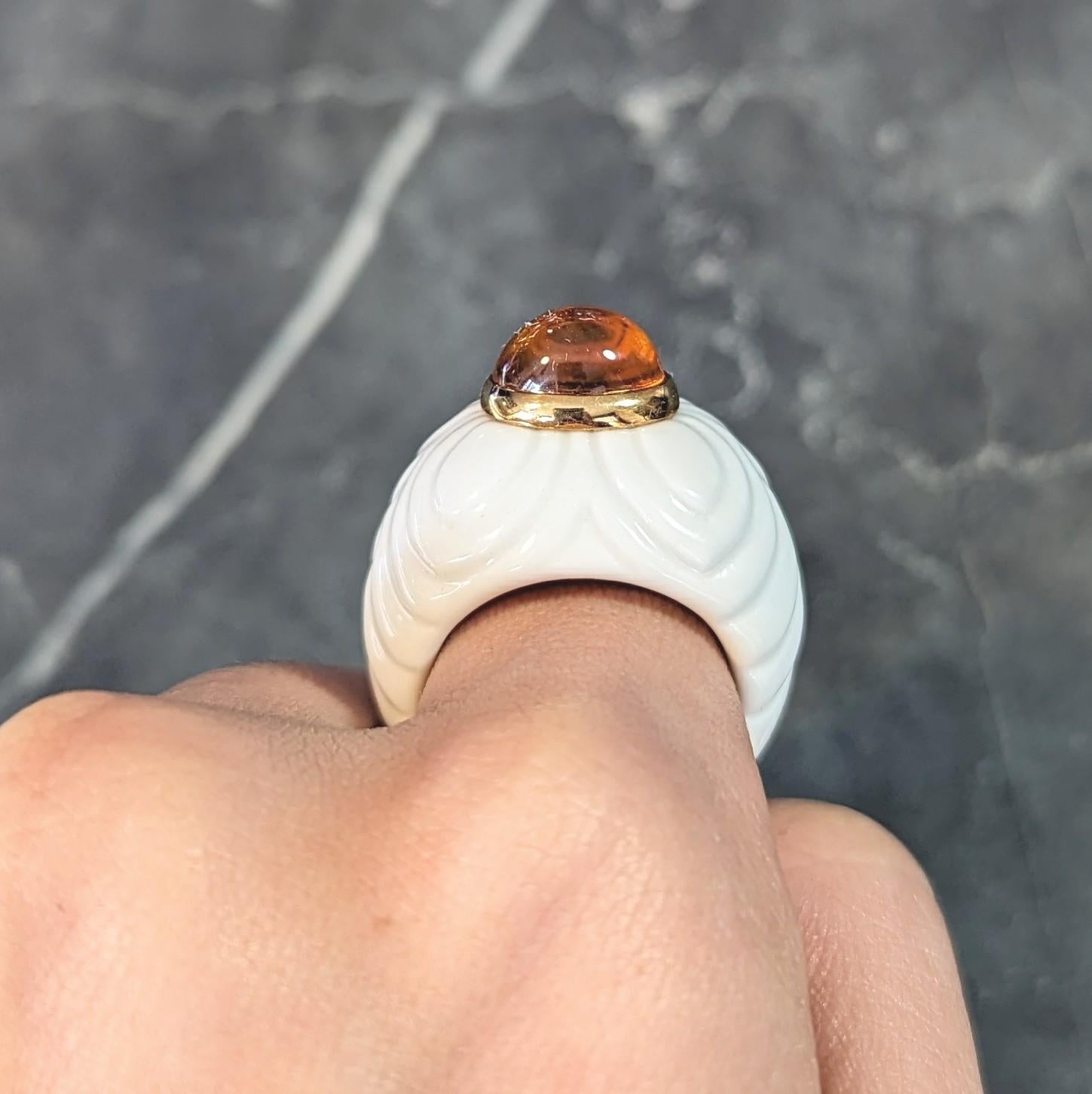 Bulgari 1990's Citrine Porcelain Ceramic 18 Karat Gold Chandra Vintage Ring 10