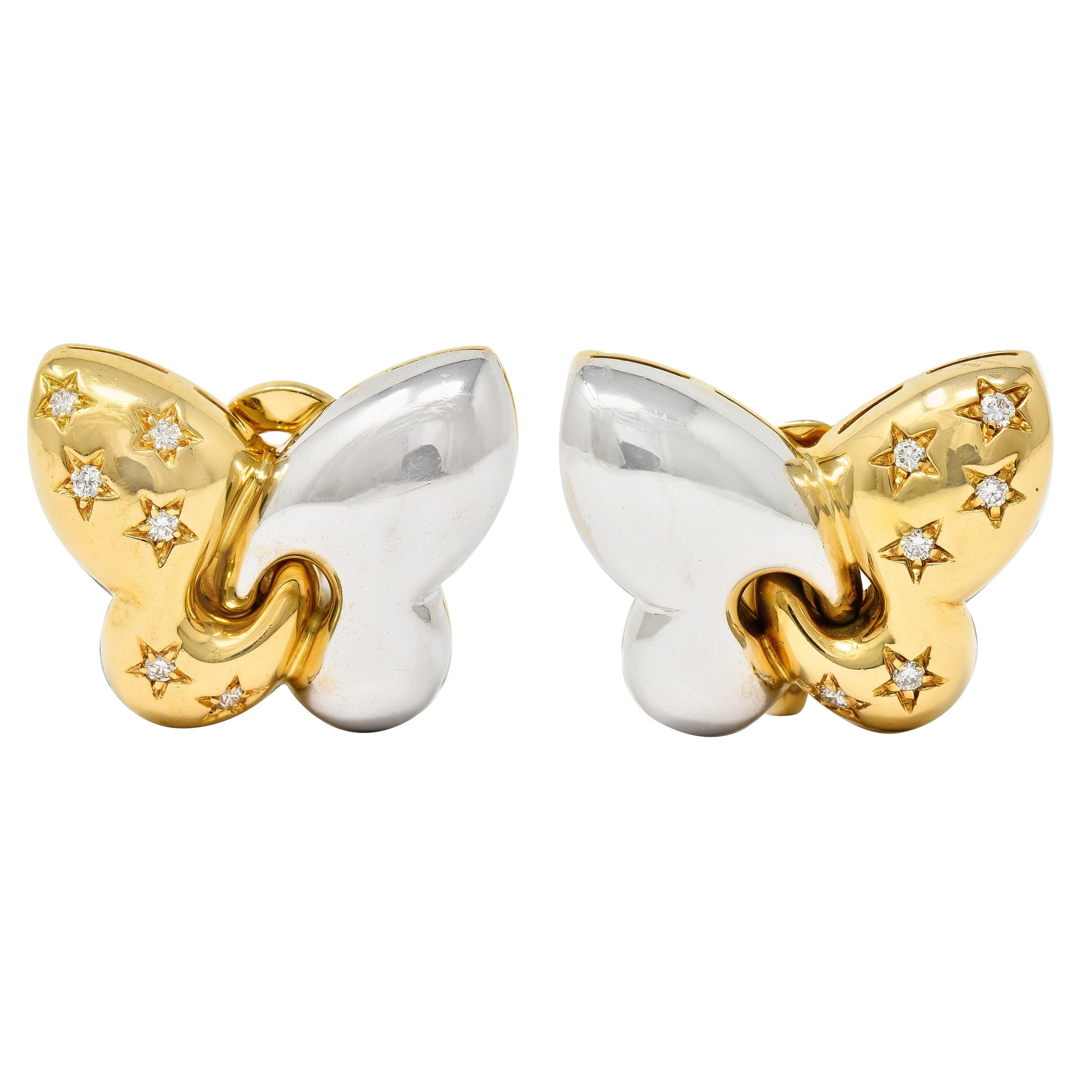 Bulgari 1990's Diamond 18 Karat Gold Butterfly Farfalle Ear-Clip Earrings  For Sale at 1stDibs