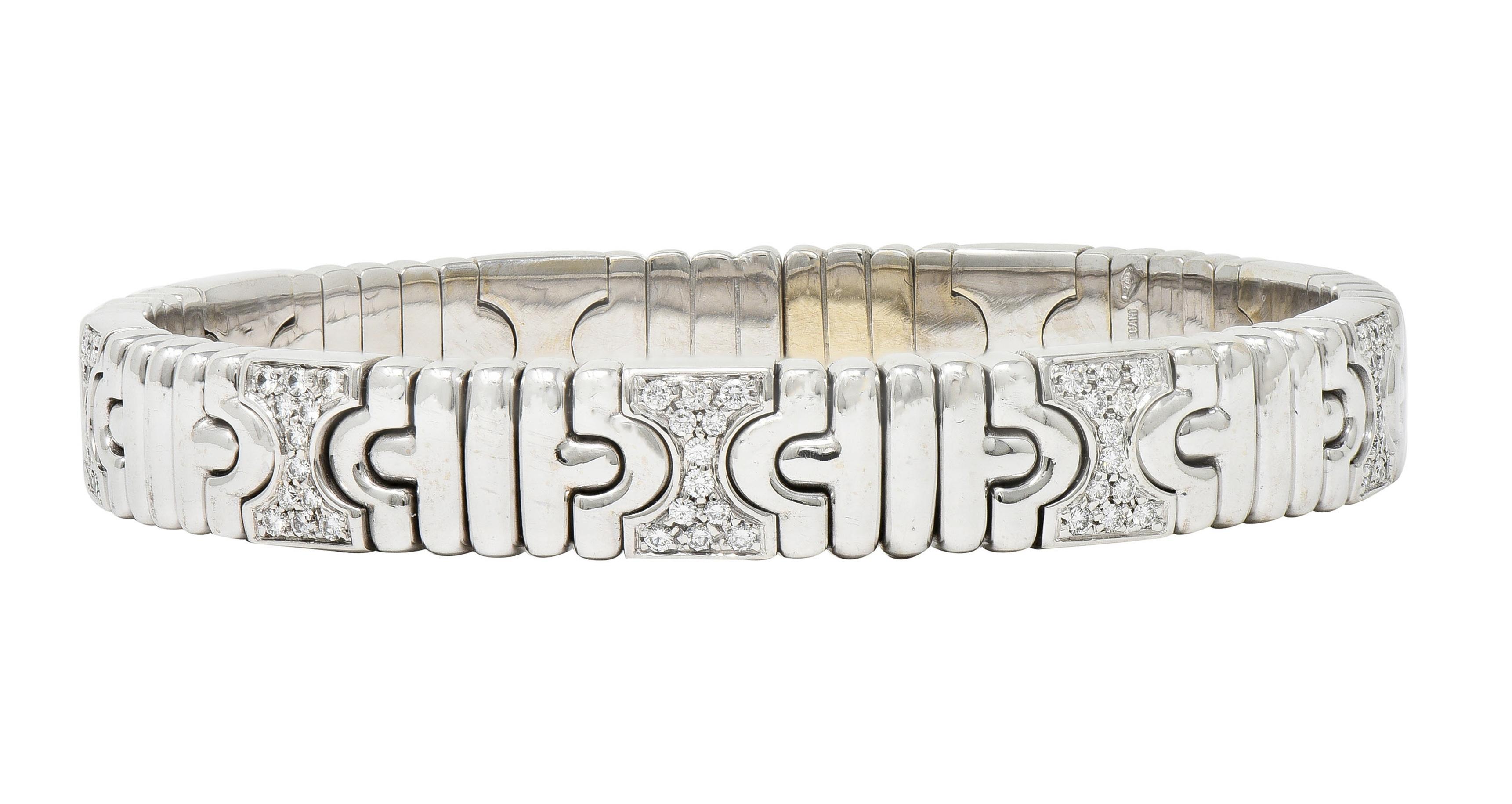 Bulgari 1990s Diamond 18 Karat White Gold Parentesi Vintage Cuff Bracelet In Excellent Condition For Sale In Philadelphia, PA