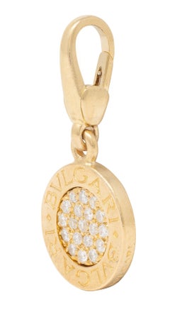 Bulgari 1990's Diamond 18 Karat Yellow Gold Vintage Disk Pendant Charm