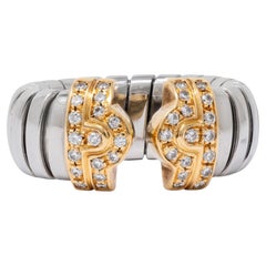 Bulgari 1990's Diamond 18K Gold Steel Vintage Parentesi Tubogas Omega Cuff Ring