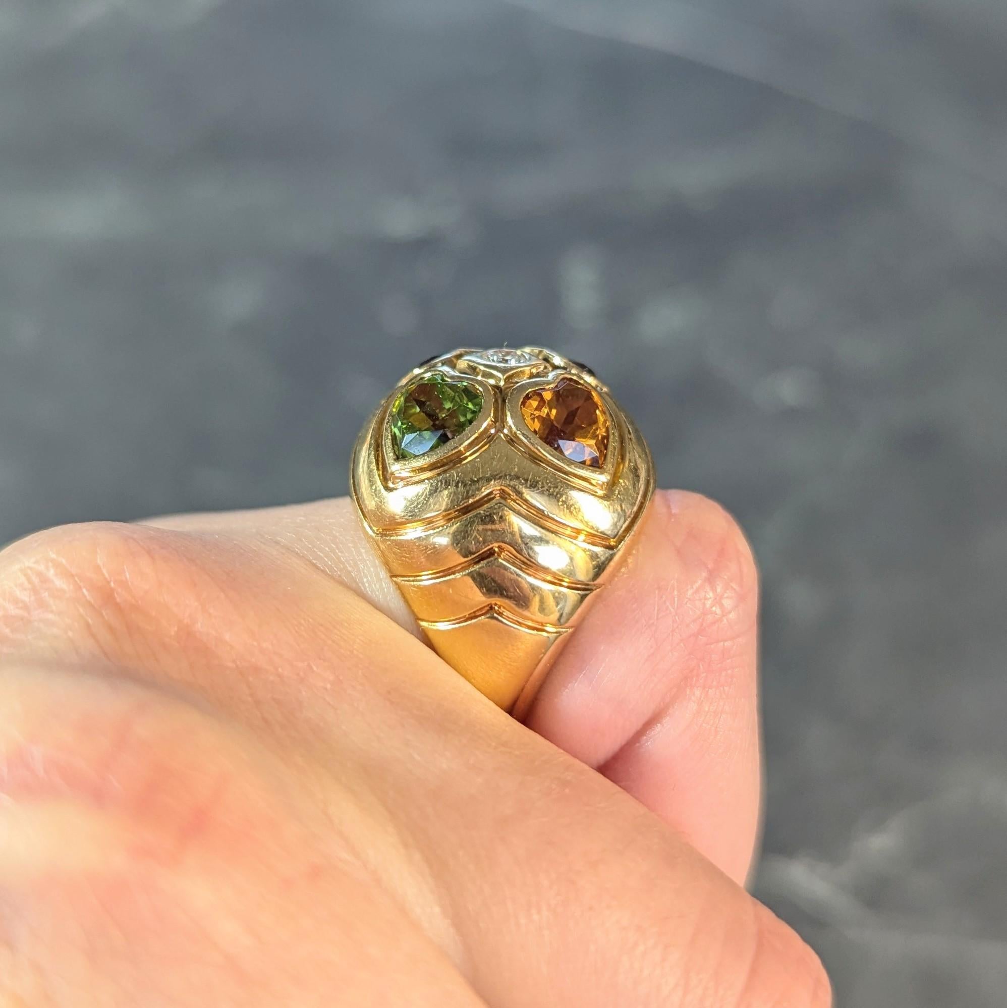 Bulgari 1990's Diamond Multi-Gem 18 Karat Gold Vintage Domed Heart Ring 6